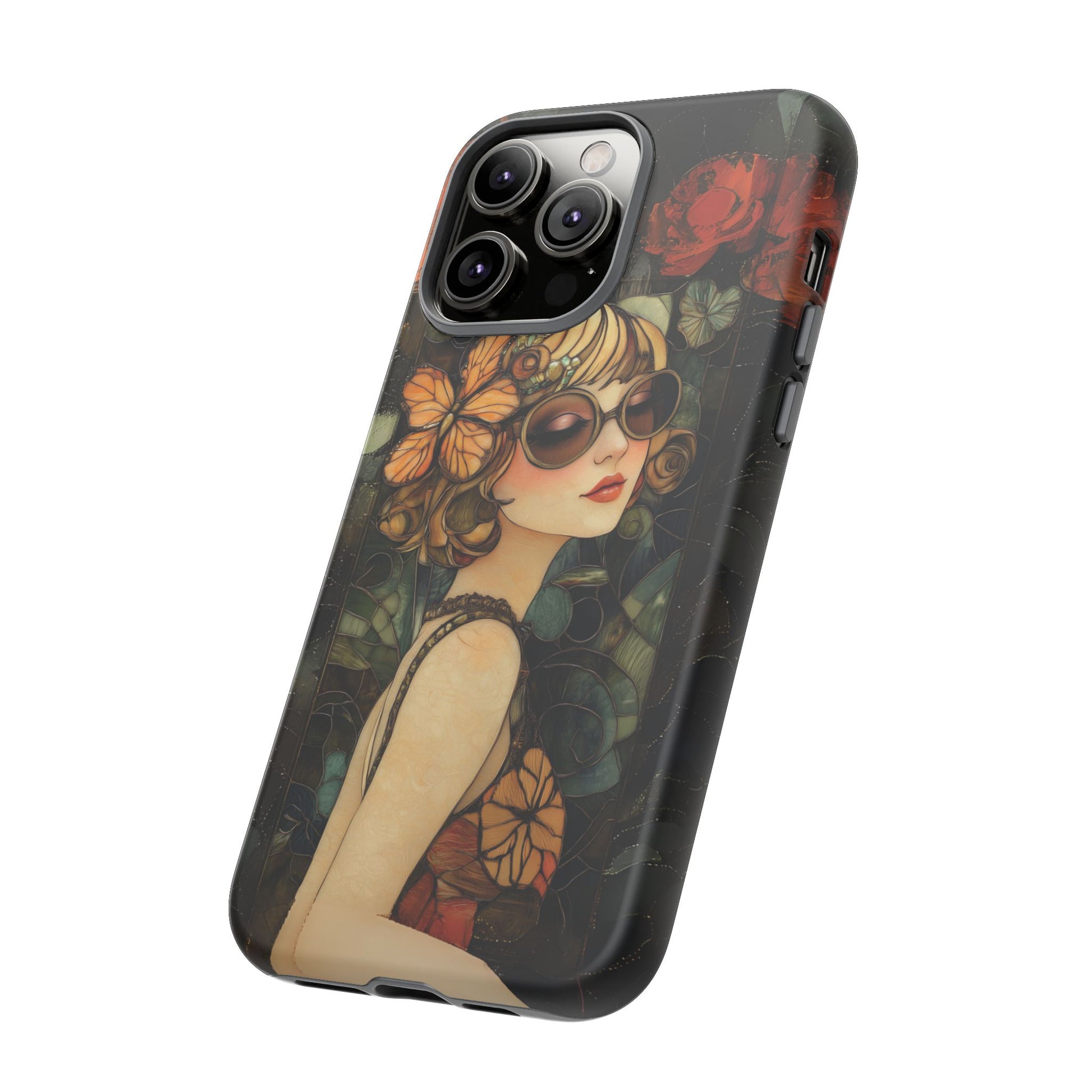 Butterfly Art Deco Flapper Woman Mosaic Phone Case 1920s Art Nouveau Design in Red Stained Glass Alphonse Mucha Style Gatsby Style Poster