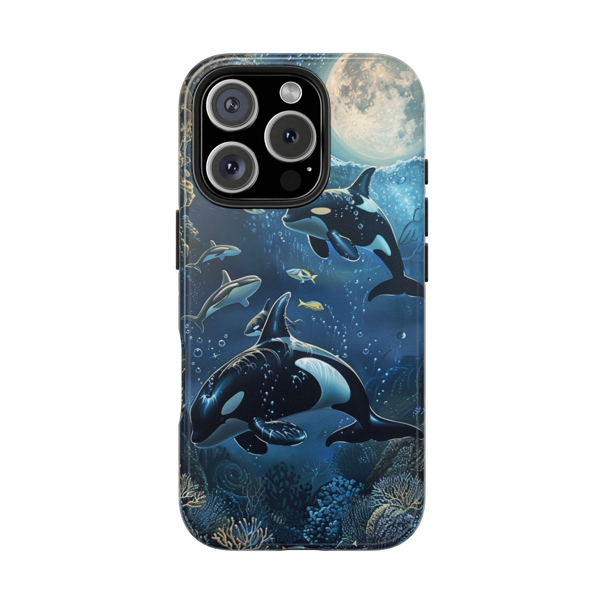 Orca Killer Whale Phone Case Ocean Moonlight Coral Reef Marine Life iPhone 13 14 15 16 pro max Sealife Oceanology Scuba Diving