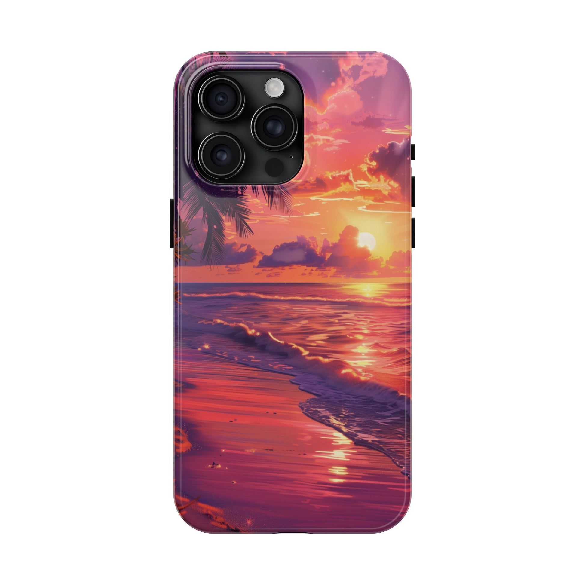 Tough Beach Scene Sunrise - Durable Case Lisa Frank Inspired Beach Art - Vibrant Beach Design - Colorful Phone Case for Beach Lovers