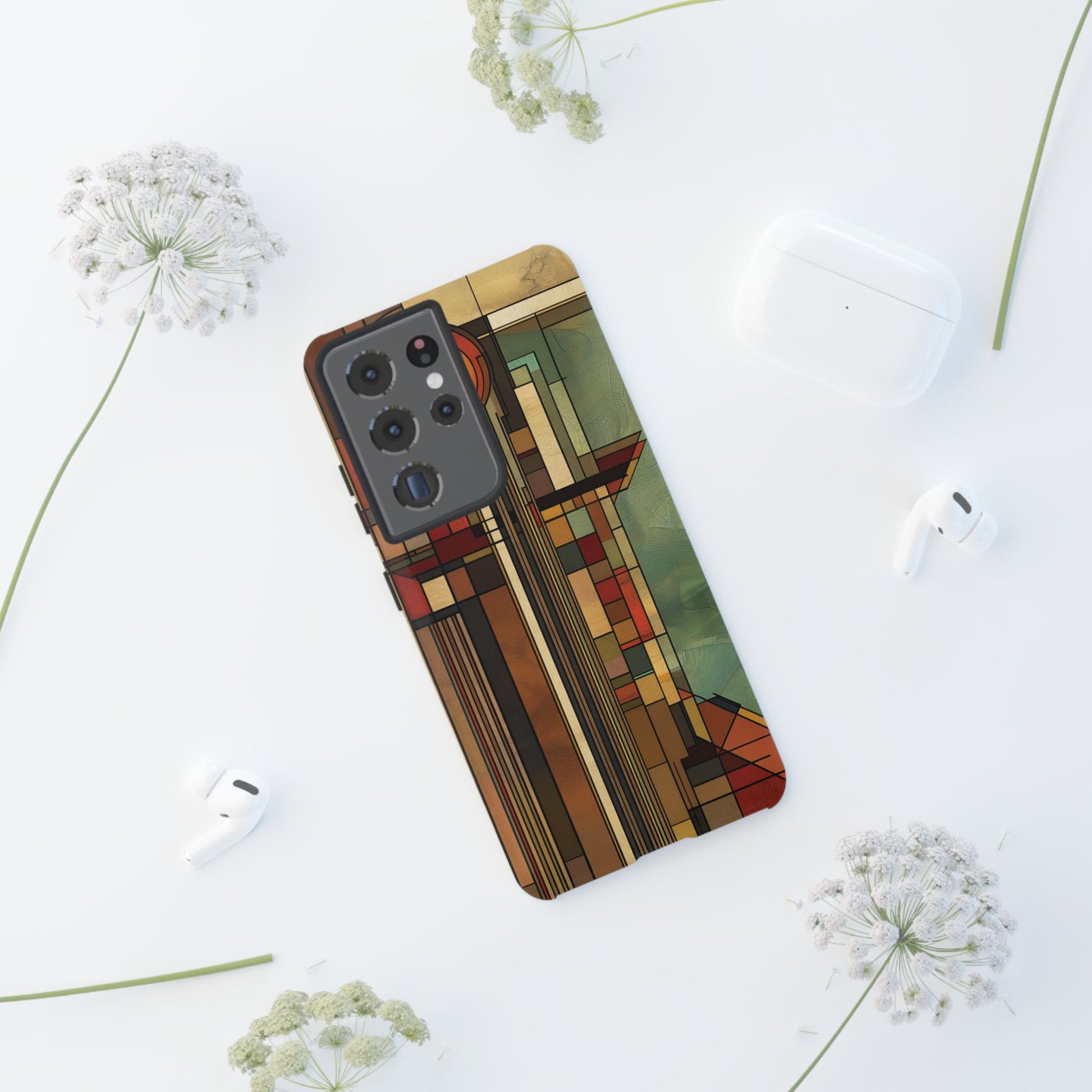 Prairie Style Frank Lloyd Wright Usonian Phone Case Geometric Stained Glass Art Deco Marble Gold 13 14 15 16 iPhone Pro Max Galaxy Pixel