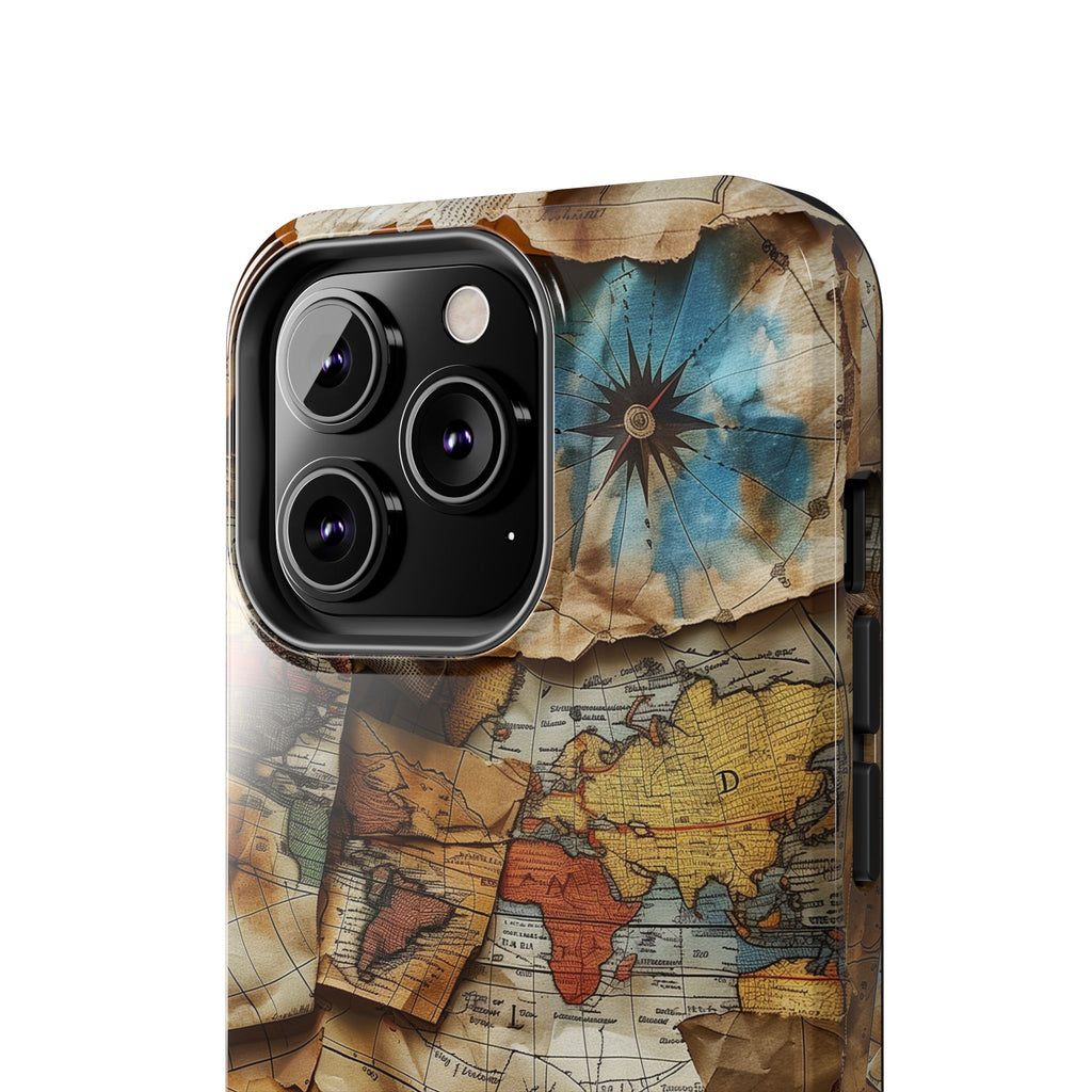 Double Layer Map Phone Case - Protective Phone Case Vintage Map Design - Durable Dual Layer Case with Map Print - Travel Inspired Phone Case
