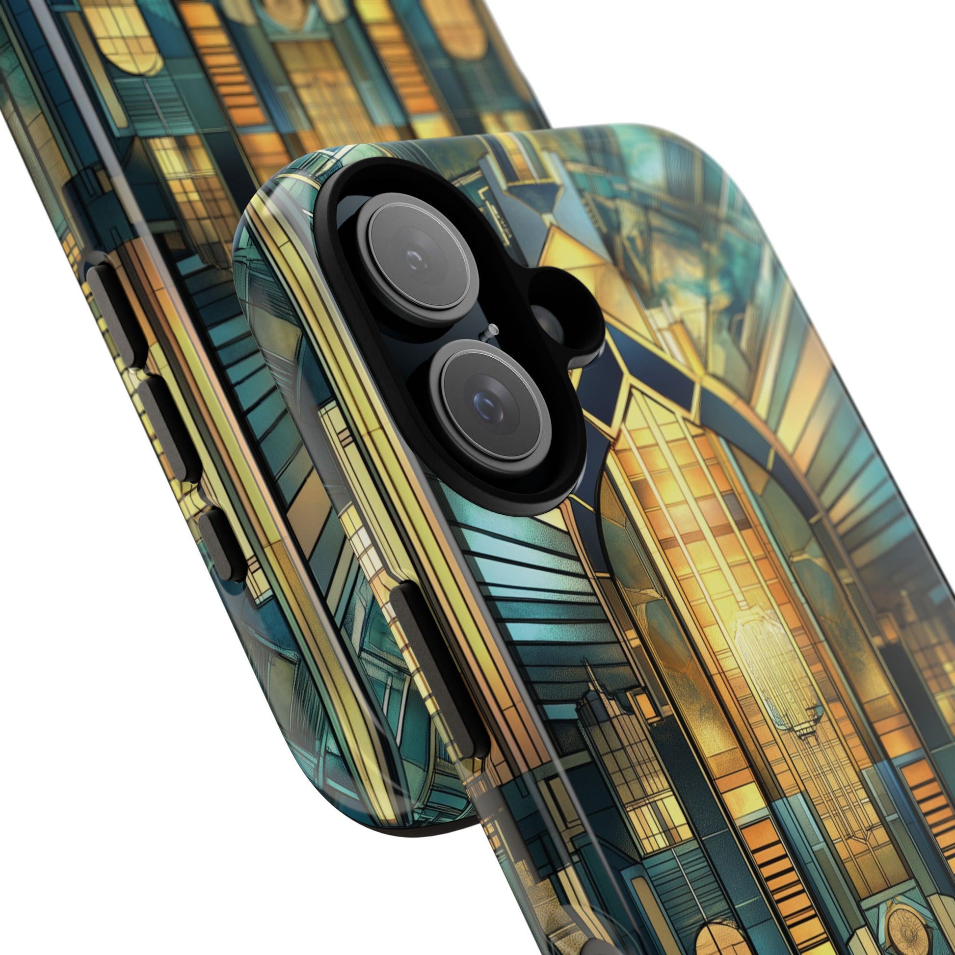 Phone Case Art Deco City Frank Lloyd Wright Teal Gold Protective Covers, Stylish Accessories, Great Gatsby Noir Nouveau iPhone 14 15 16 Pro