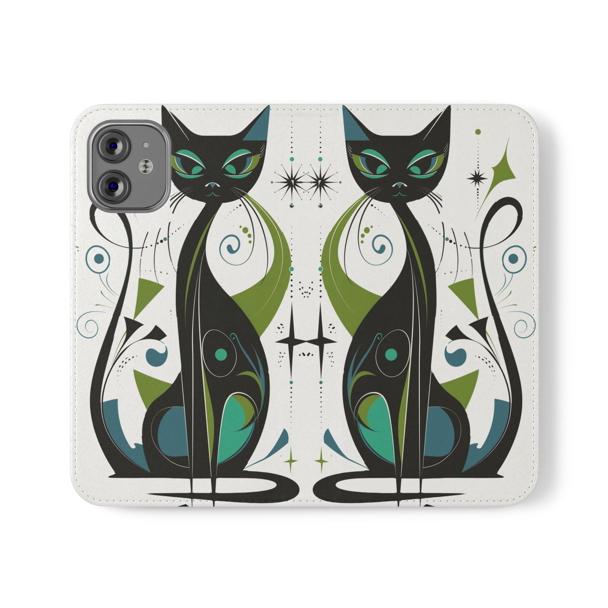 Mid-Century Modern Flip Case, Mid Mod Phone Case, Atomic Cats Case, Retro Chic Smartphone Cover, Android, Apple, Samsung Atomic Cats