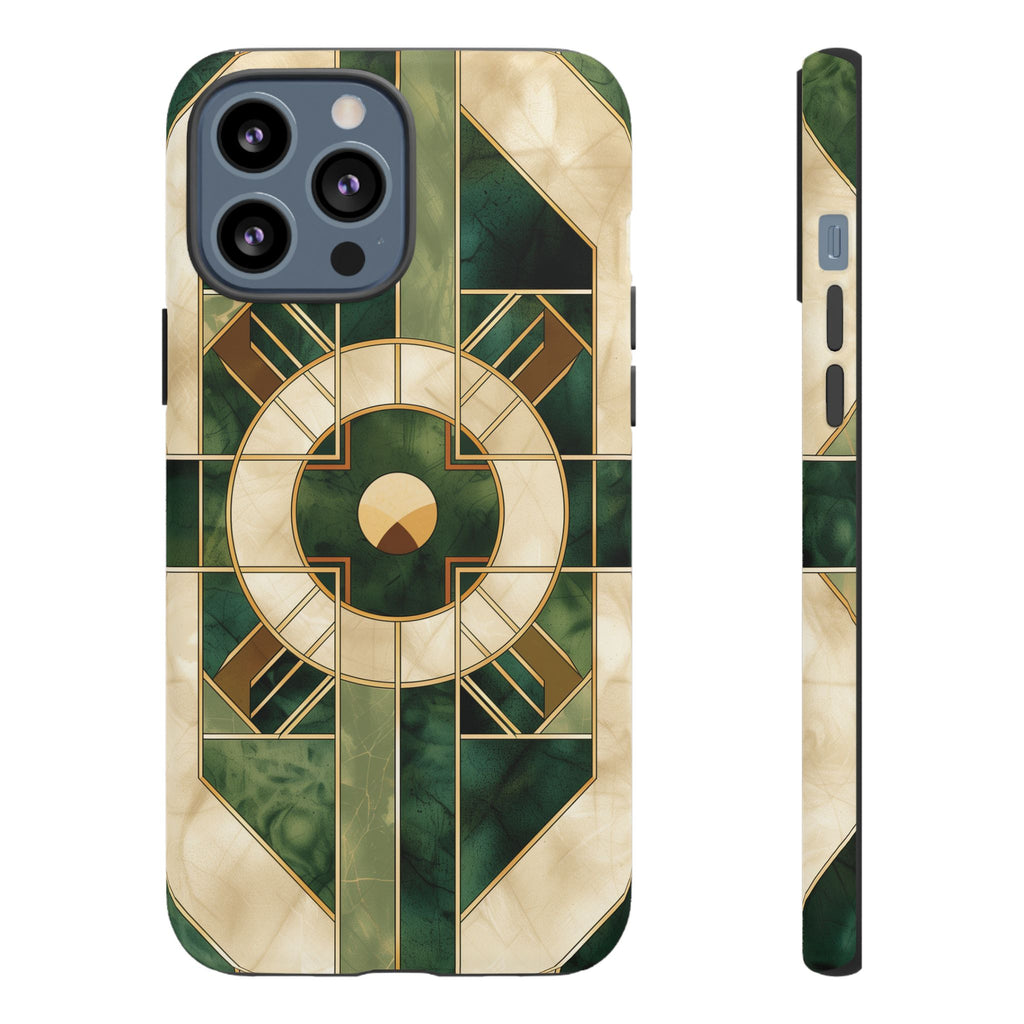 Green Frank Lloyd Wright Inspired Phone Case Geometric Elegance Stained Glass Art Deco Marble Gold 13 14 15 16 iPhone Pro Max Galaxy Pixel