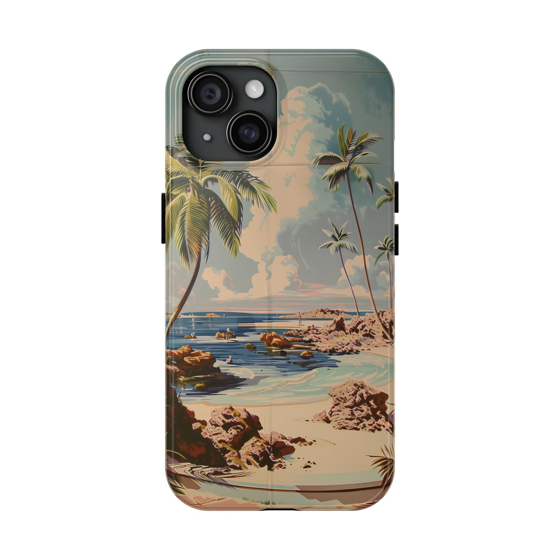 Beach Scene Phone Case Retro Vintage Tropical Ocean Summer Surfing Tiki iPhone 13 14 15 16 Pro Max Galaxy S24