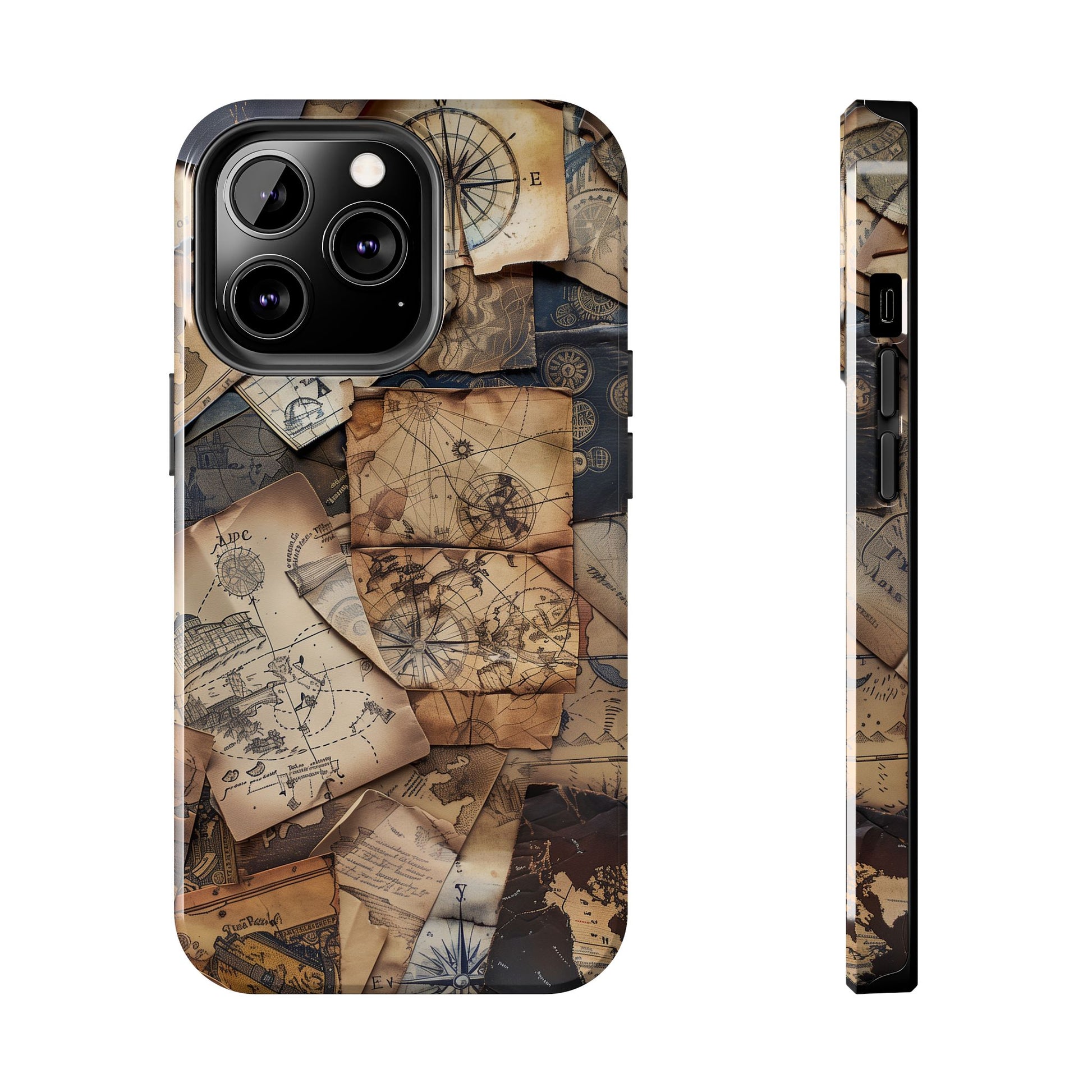 Double Layer Adventure Phone Case - Protective Phone Case Vintage Map and Compass Design - Dual Layer Case with Map Print