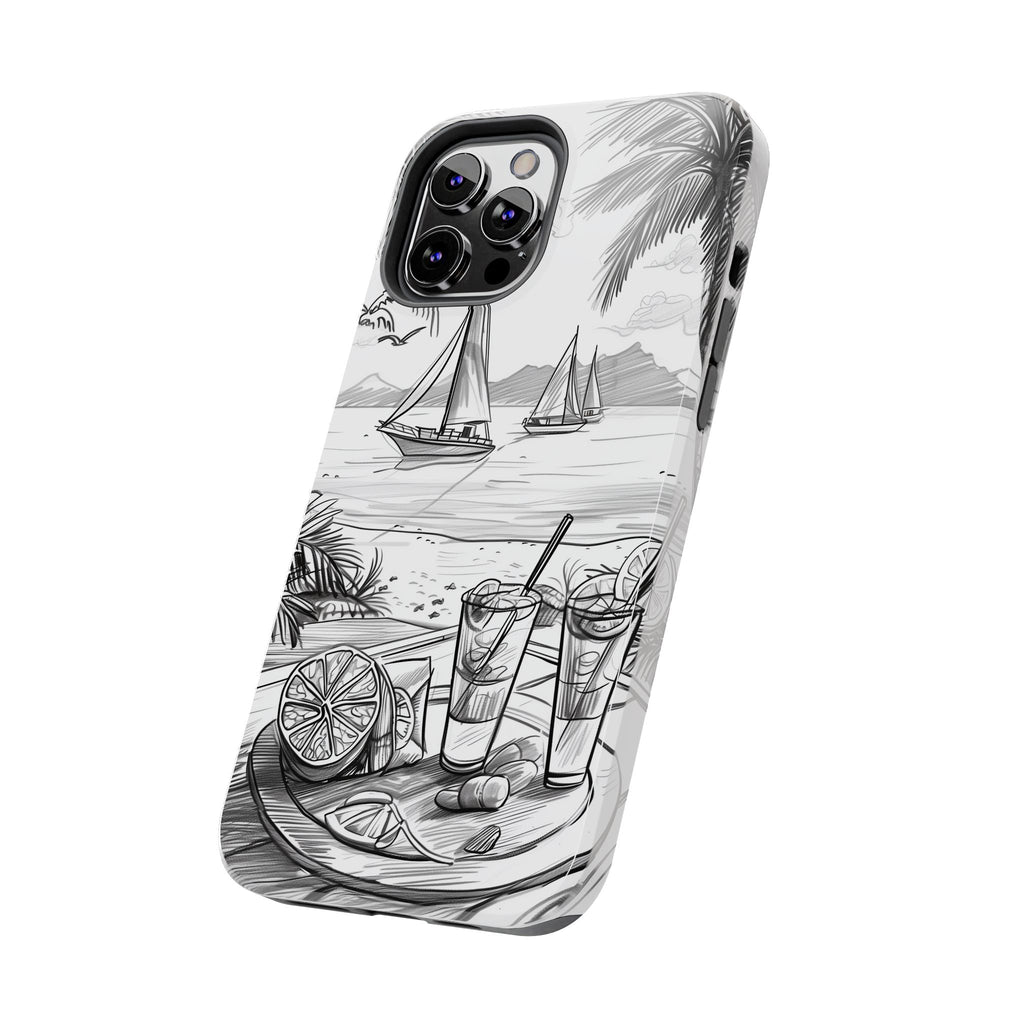 Beach Vibes Phone Case: Hand-Drawn Tiki Drinks & Tropical Paradise Design