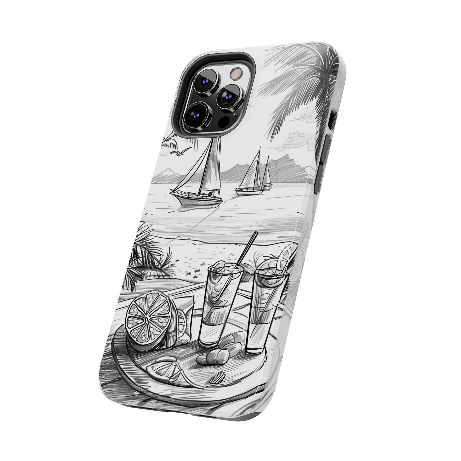 Beach Vibes Phone Case: Hand-Drawn Tiki Drinks & Tropical Paradise Design