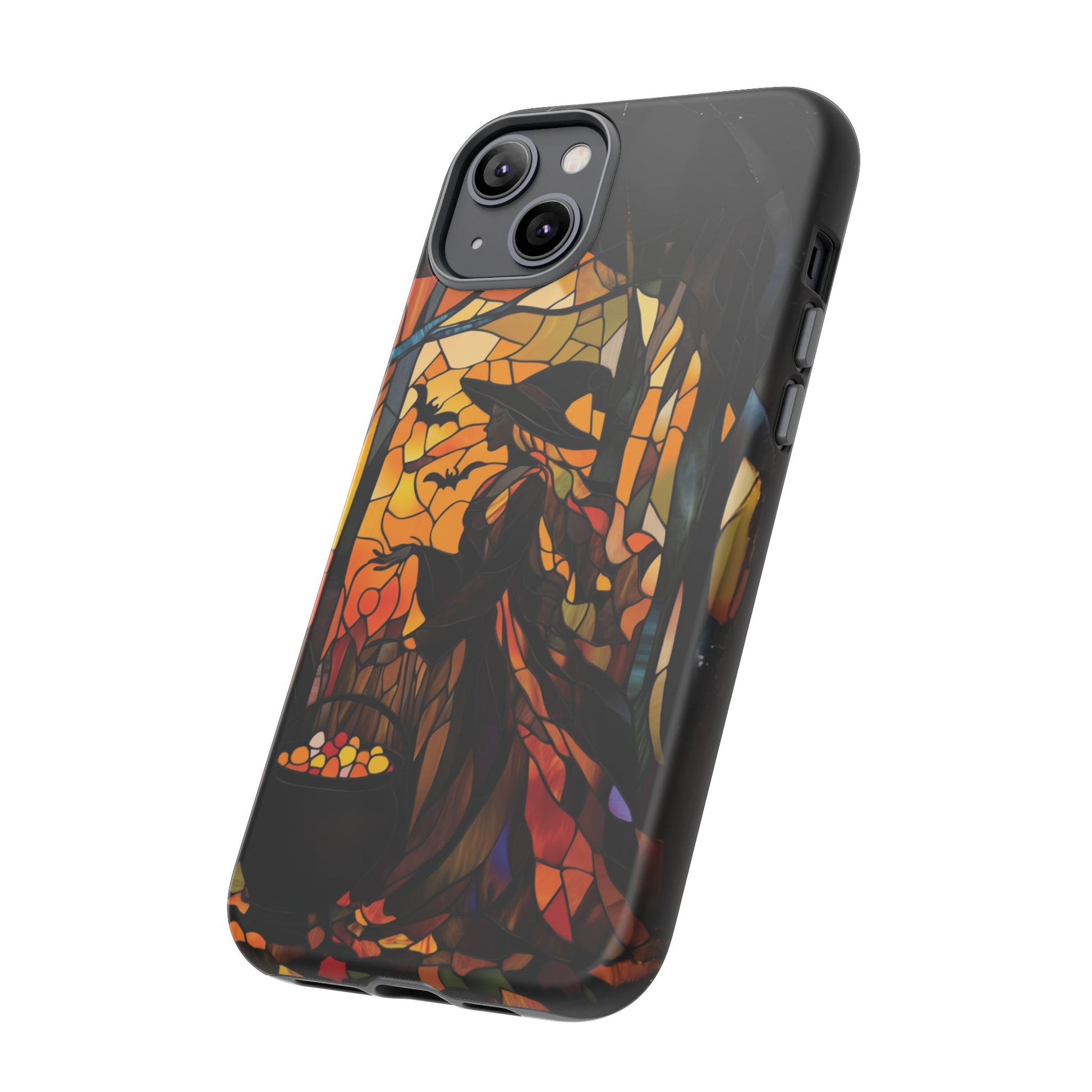 Halloween Witch Stained Glass Effect Dark Academia Spooky Fall Witchy Pumpkin Bats Seasonal Fall Mosaic Case iPhone 13 14 15 16 Pro Max