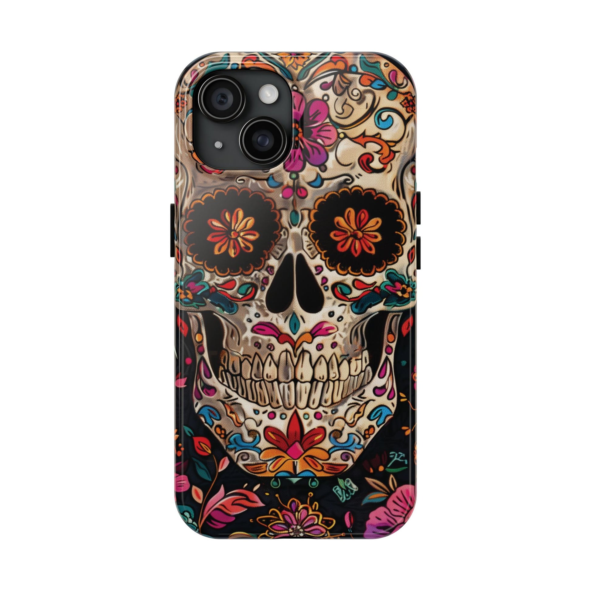Sugar Skull Phone Case Flowers and Skeletons, Halloween Cottagecore Day of the Dead, Dia de Los Muertos Gothic, iPhone 15 Spooky Case