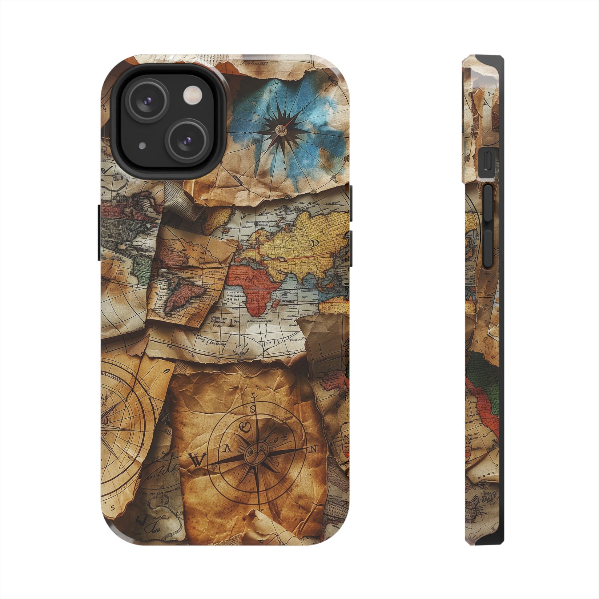 Double Layer Map Phone Case - Protective Phone Case Vintage Map Design - Durable Dual Layer Case with Map Print - Travel Inspired Phone Case