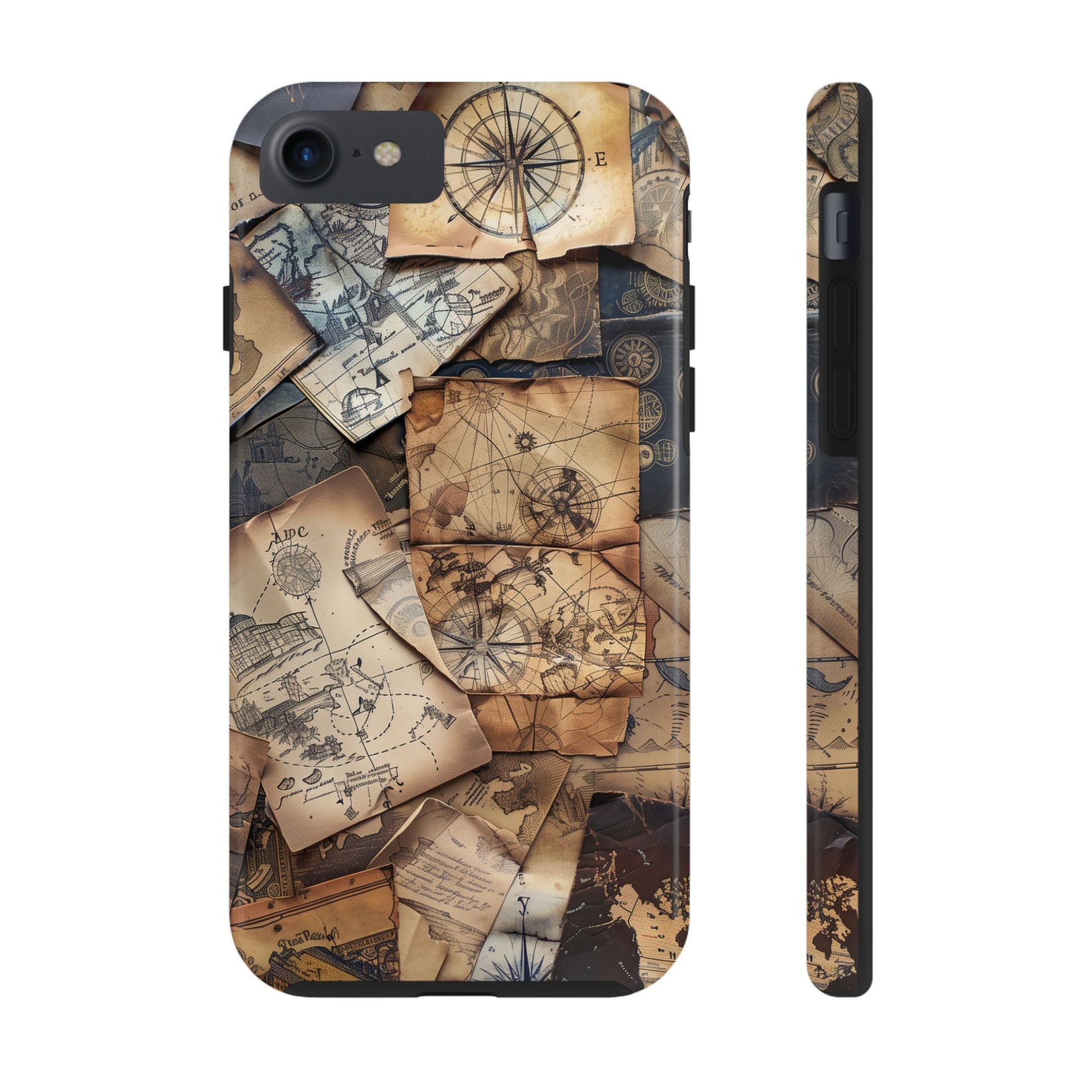 Double Layer Adventure Phone Case - Protective Phone Case Vintage Map and Compass Design - Dual Layer Case with Map Print