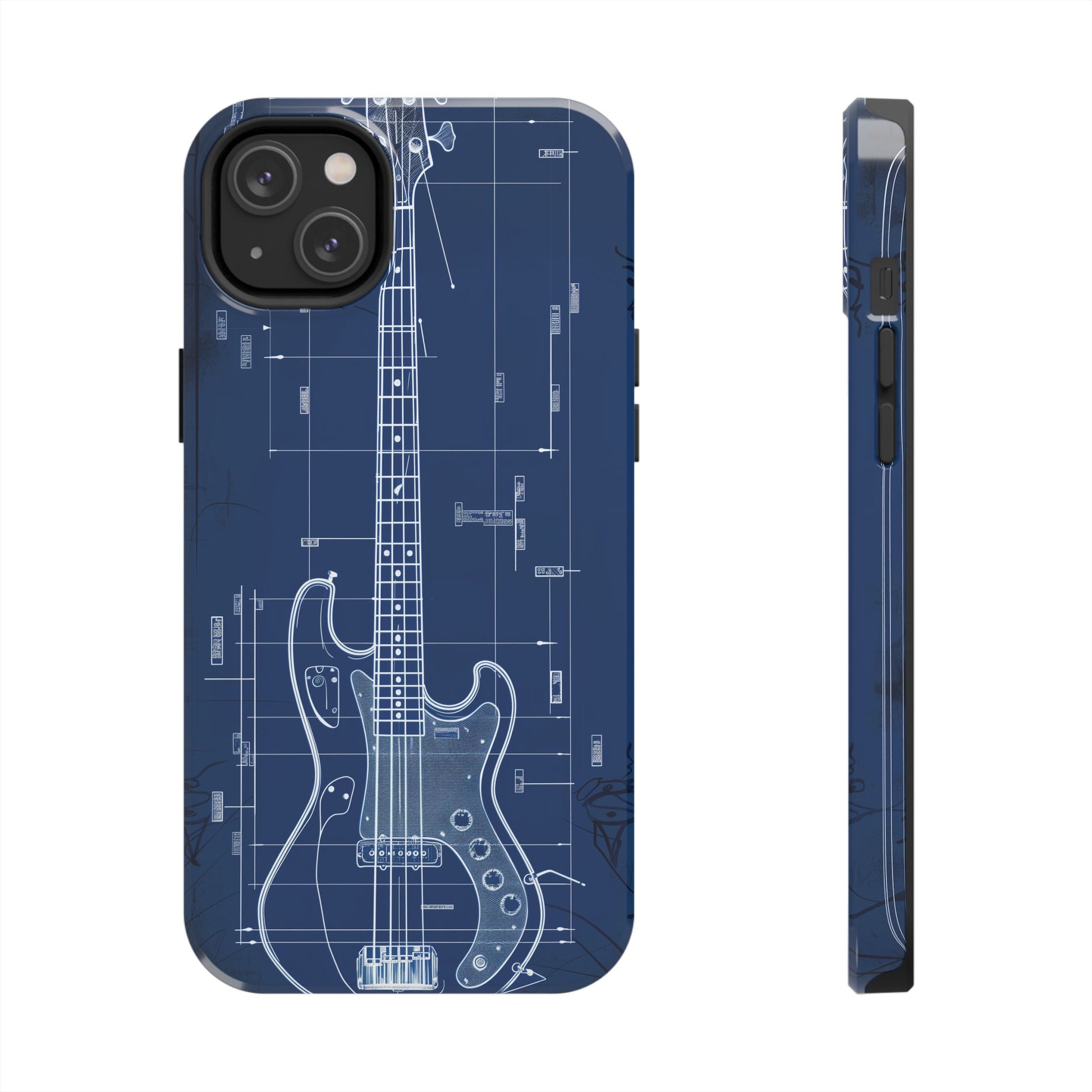 Guitar Phone Case Blueprint Schematic Vintage Custom Design Fender Gibson Rickenbacker Custom Rock Music Phone Accessories Musician Gift