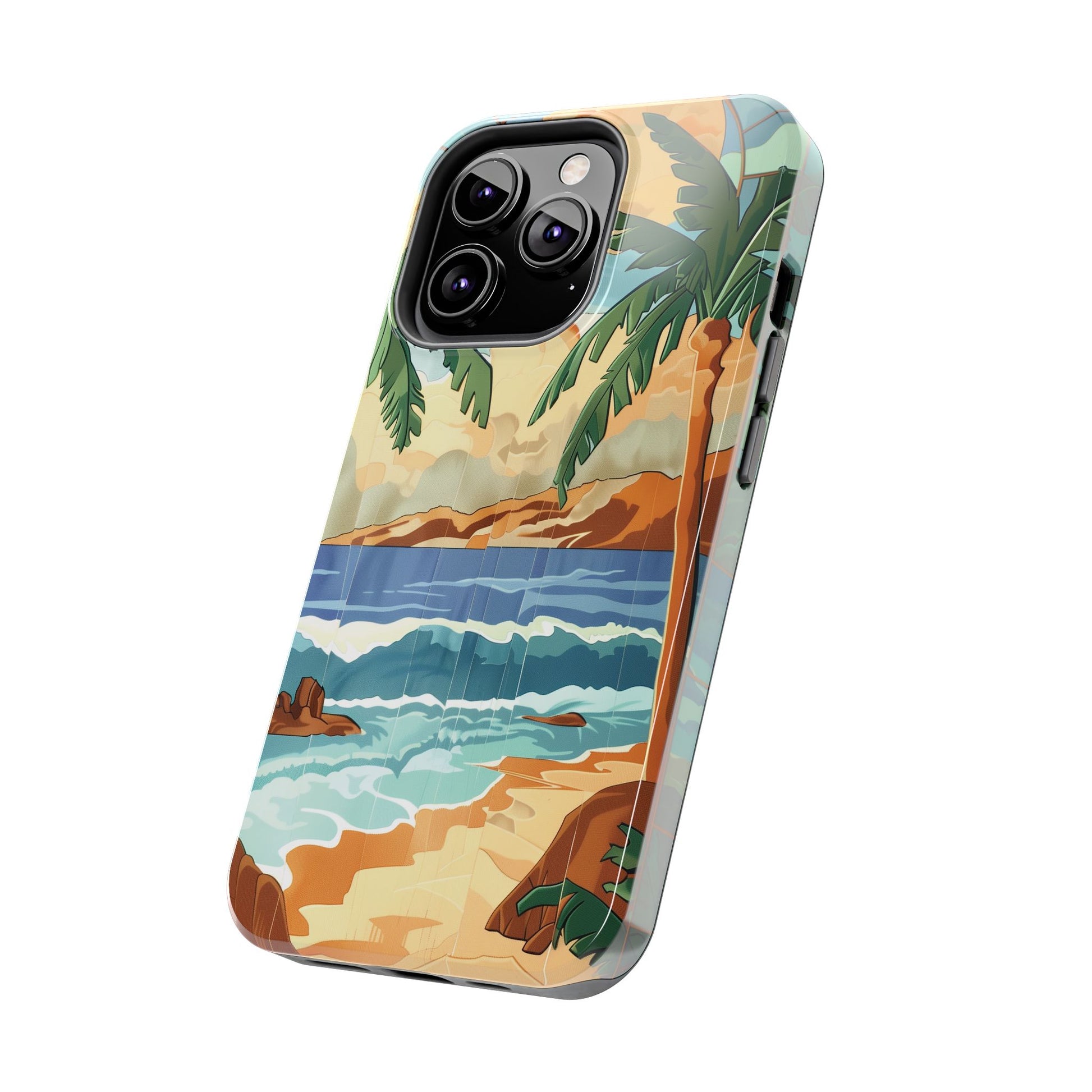 Retro Beach Scene Phone Case, Vintage Tropical Ocean iPhone Case, Summer Beach Phone Cover for iPhone, iphone 15 pro max