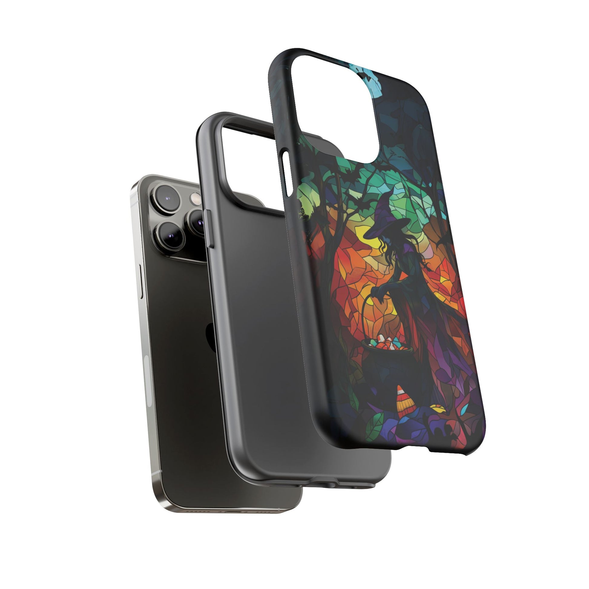 Halloween Witch Stained Glass Dark Academia Spooky Fall Witchy Pumpkin Bats Seasonal Fall Mosaic Case iPhone 13 14 15 16 Pro Max