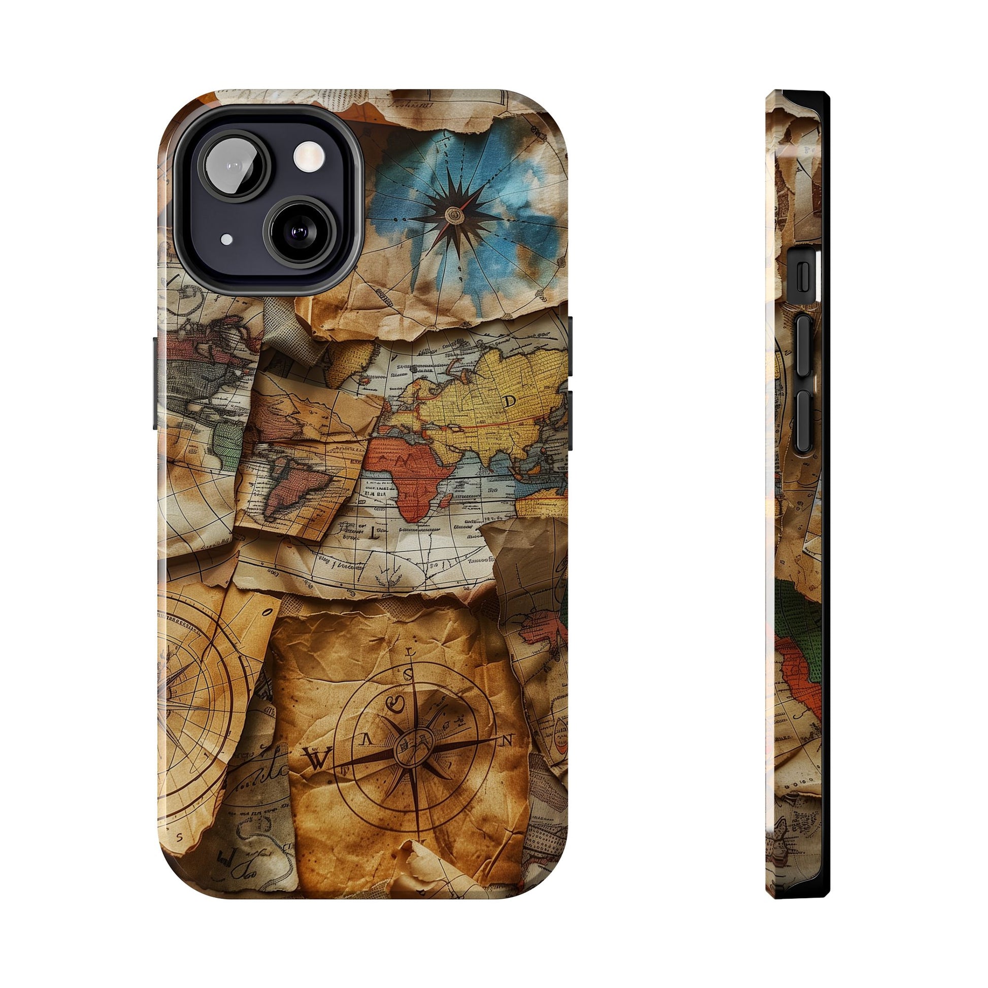 Double Layer Map Phone Case - Protective Phone Case Vintage Map Design - Durable Dual Layer Case with Map Print - Travel Inspired Phone Case