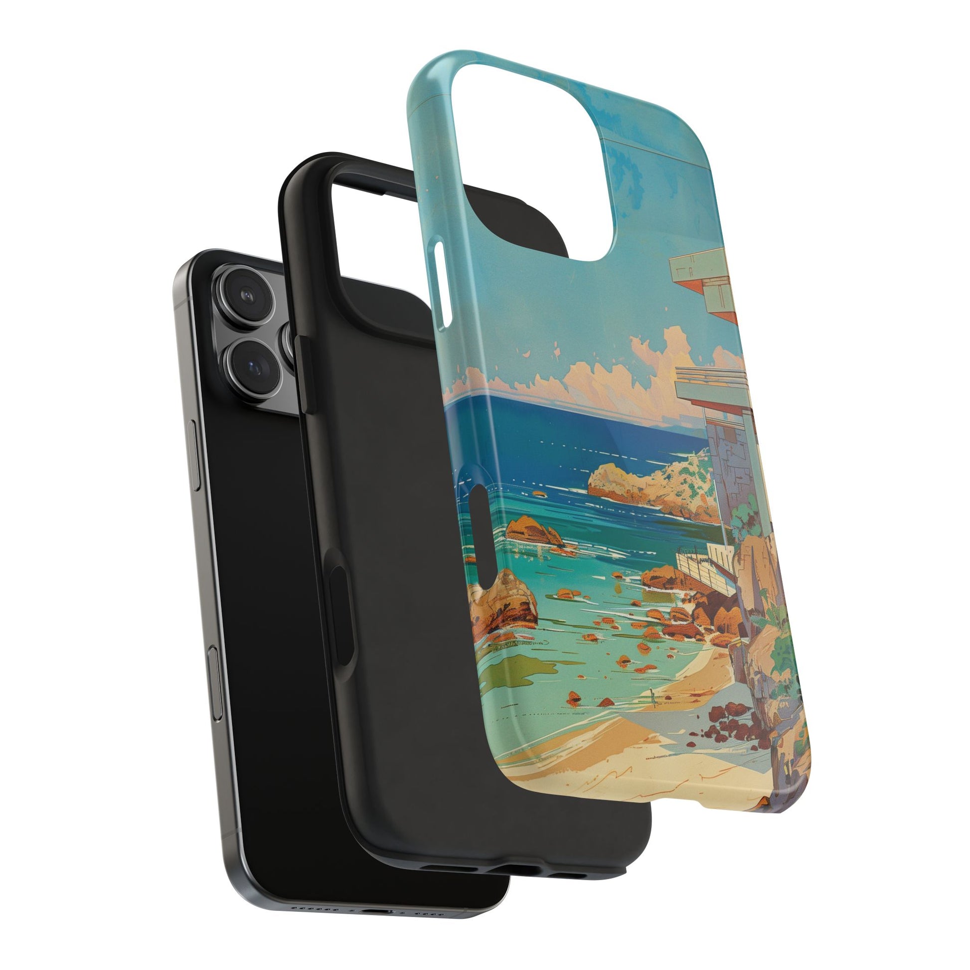 Retro Beach Scene Phone Case, Vintage Tropical Ocean iPhone Case, Summer Beach Phone Cover for iPhone, iphone 15 pro max