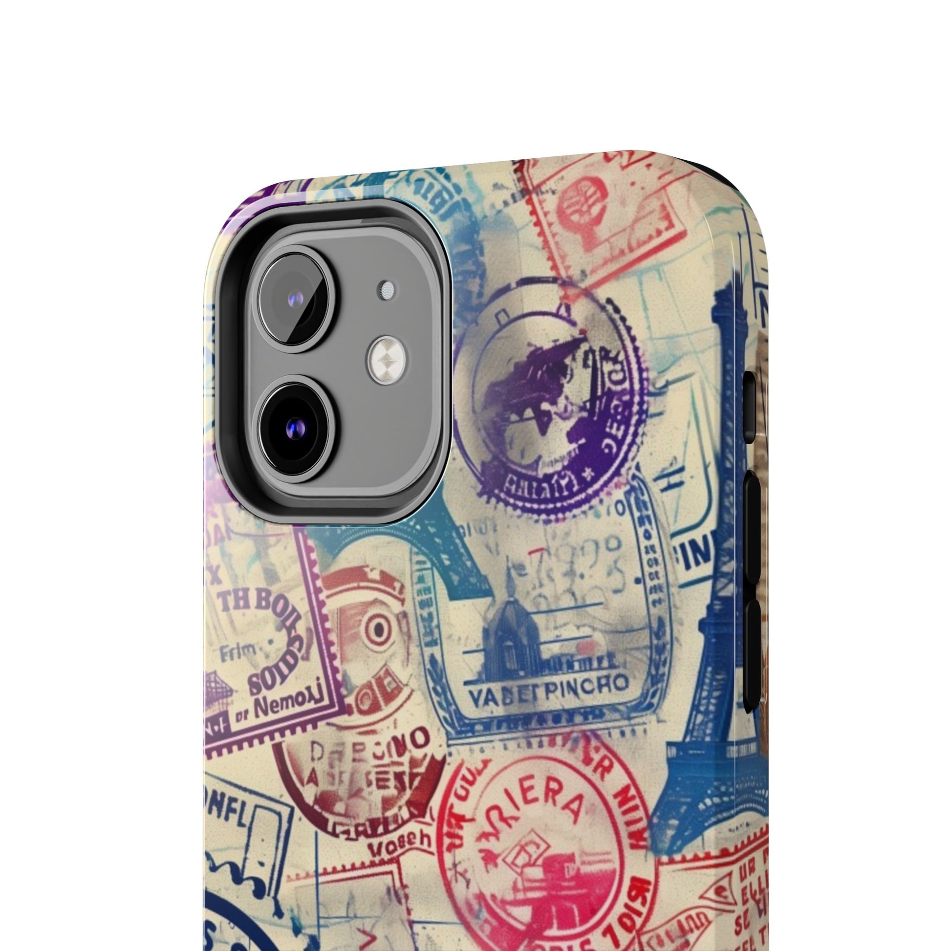 Travel Stamps Tough Phone Case - Durable Vintage Travel Stamps Design - Adventure Inspired Phone Case - Protective Case with travel stamps