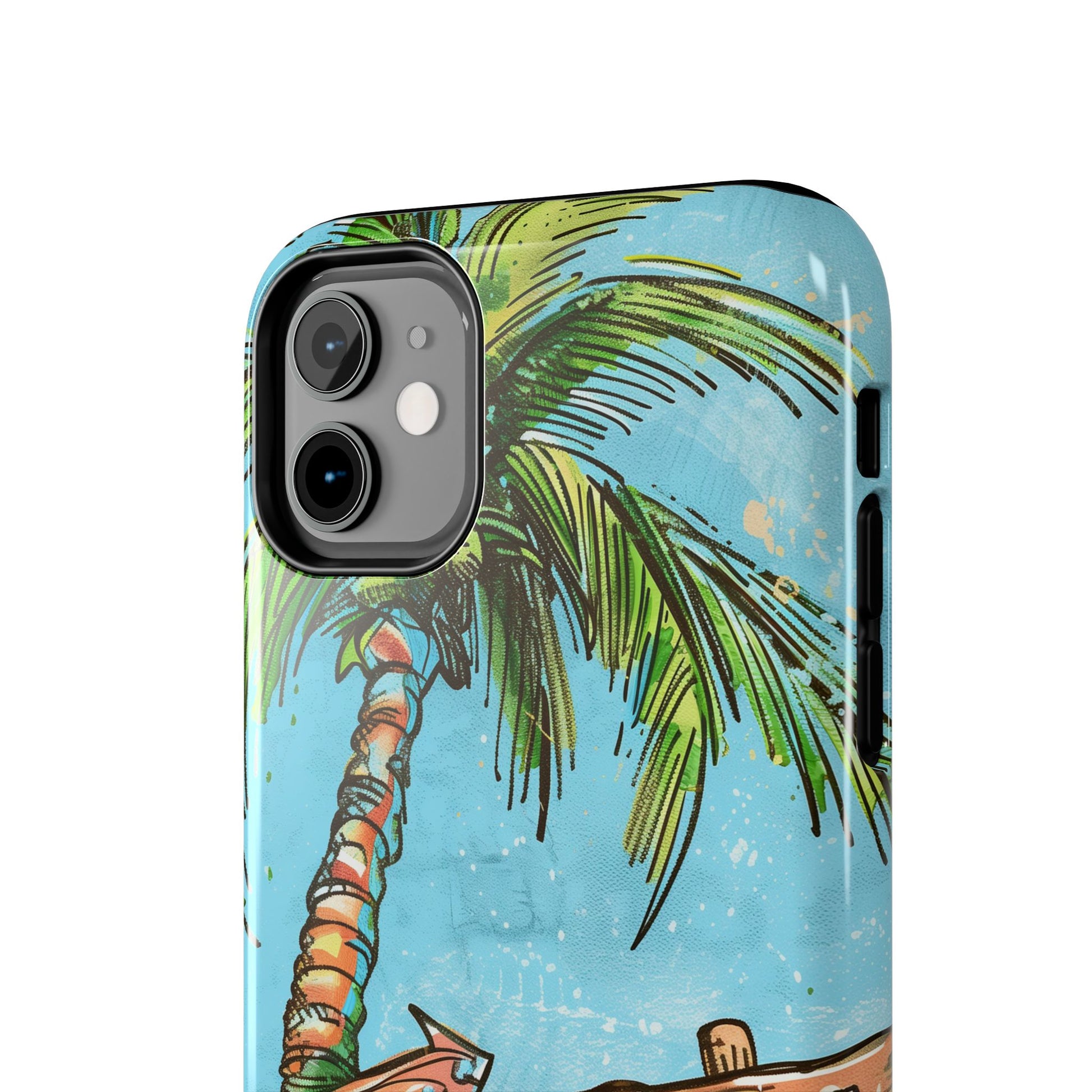 Durable Phone Case with Beach Scene and Palm Tree - Tropical Paradise Protective Cover