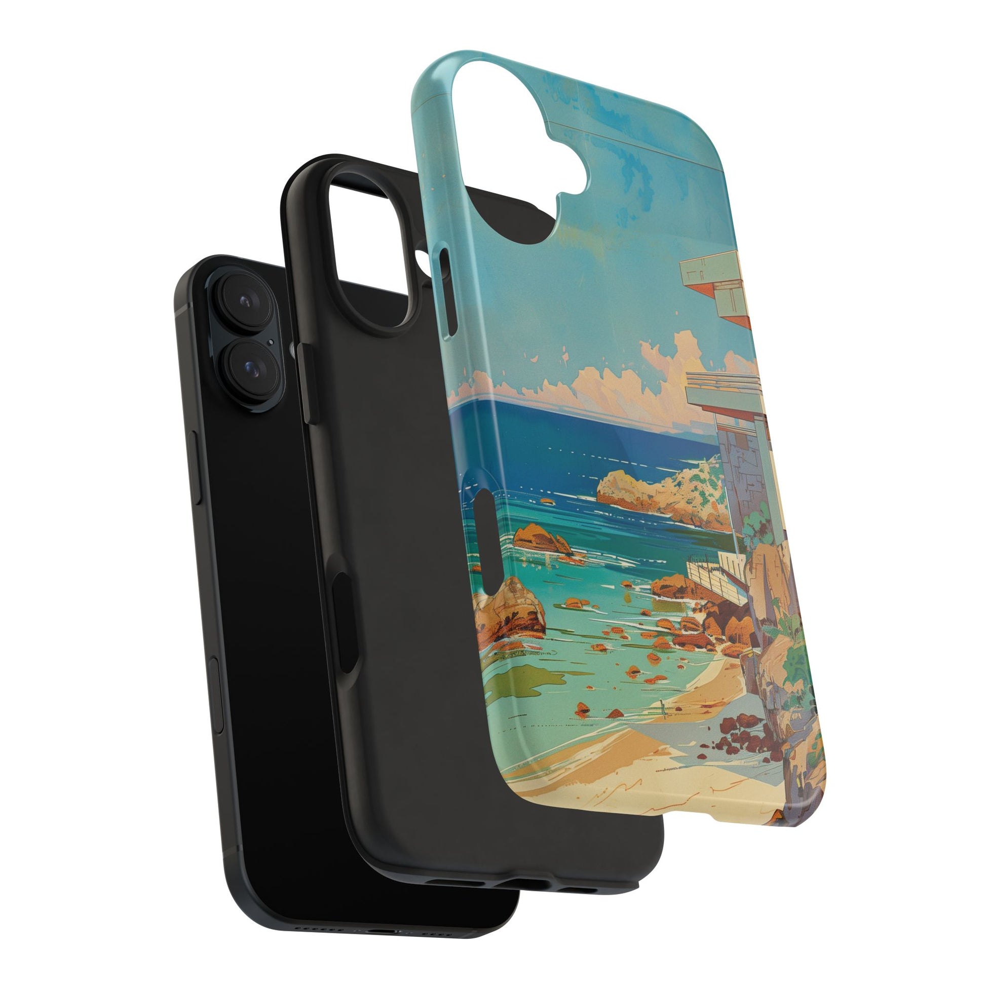 Retro Beach Scene Phone Case, Vintage Tropical Ocean iPhone Case, Summer Beach Phone Cover for iPhone, iphone 15 pro max