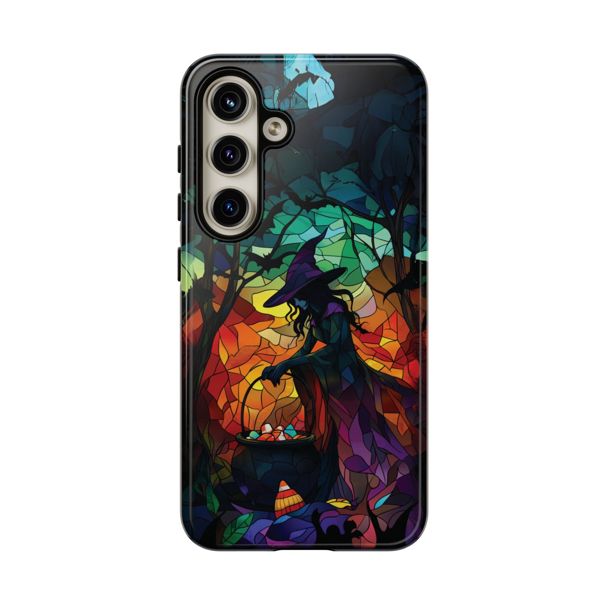 Halloween Witch Stained Glass Dark Academia Spooky Fall Witchy Pumpkin Bats Seasonal Fall Mosaic Case iPhone 13 14 15 16 Pro Max