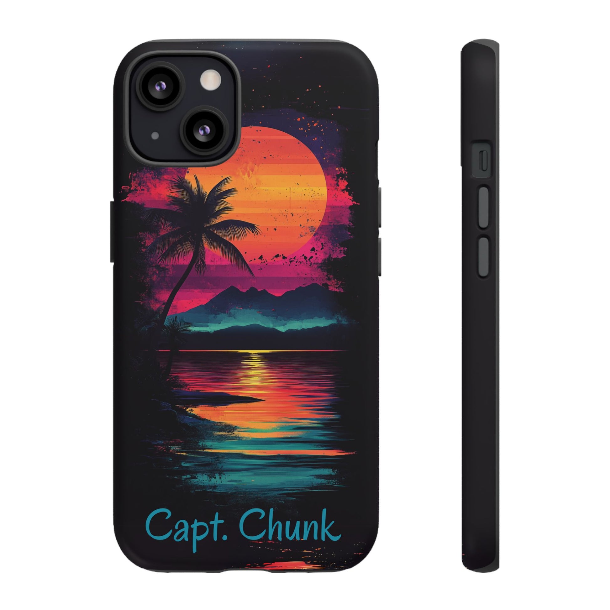 Custom Personalized Retro Palm Tree Sunset Phone Case iPhone 14 15 16 Pro Max Galaxy S24 Google Pixel Mountain Beach Fantasy Surfing Neon