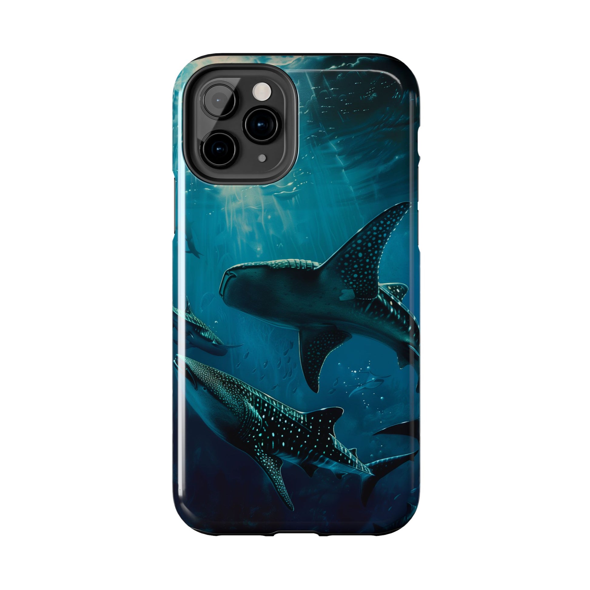 Tranquil Trio: Three Whale Sharks Tough Phone Case