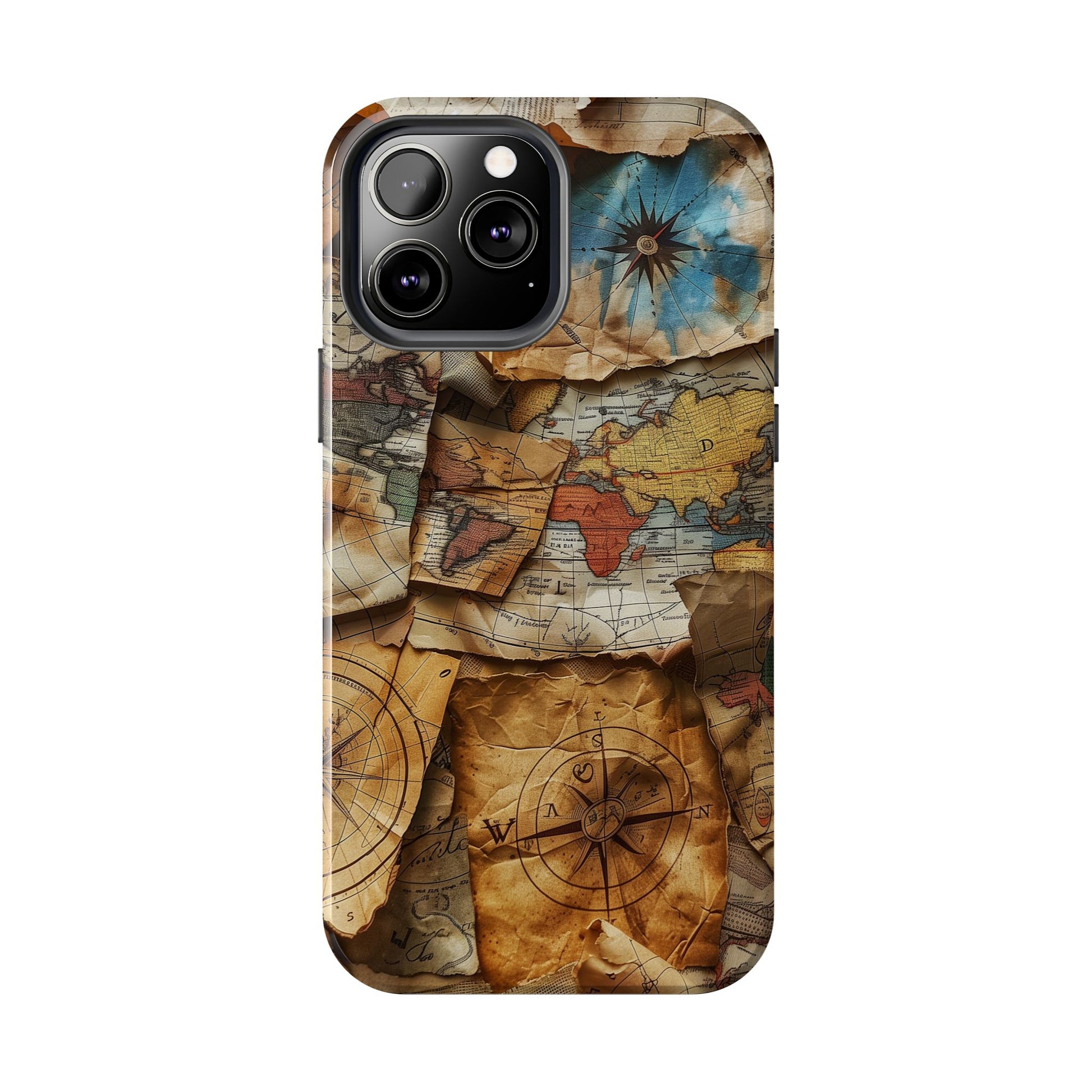 Double Layer Map Phone Case - Protective Phone Case Vintage Map Design - Durable Dual Layer Case with Map Print - Travel Inspired Phone Case