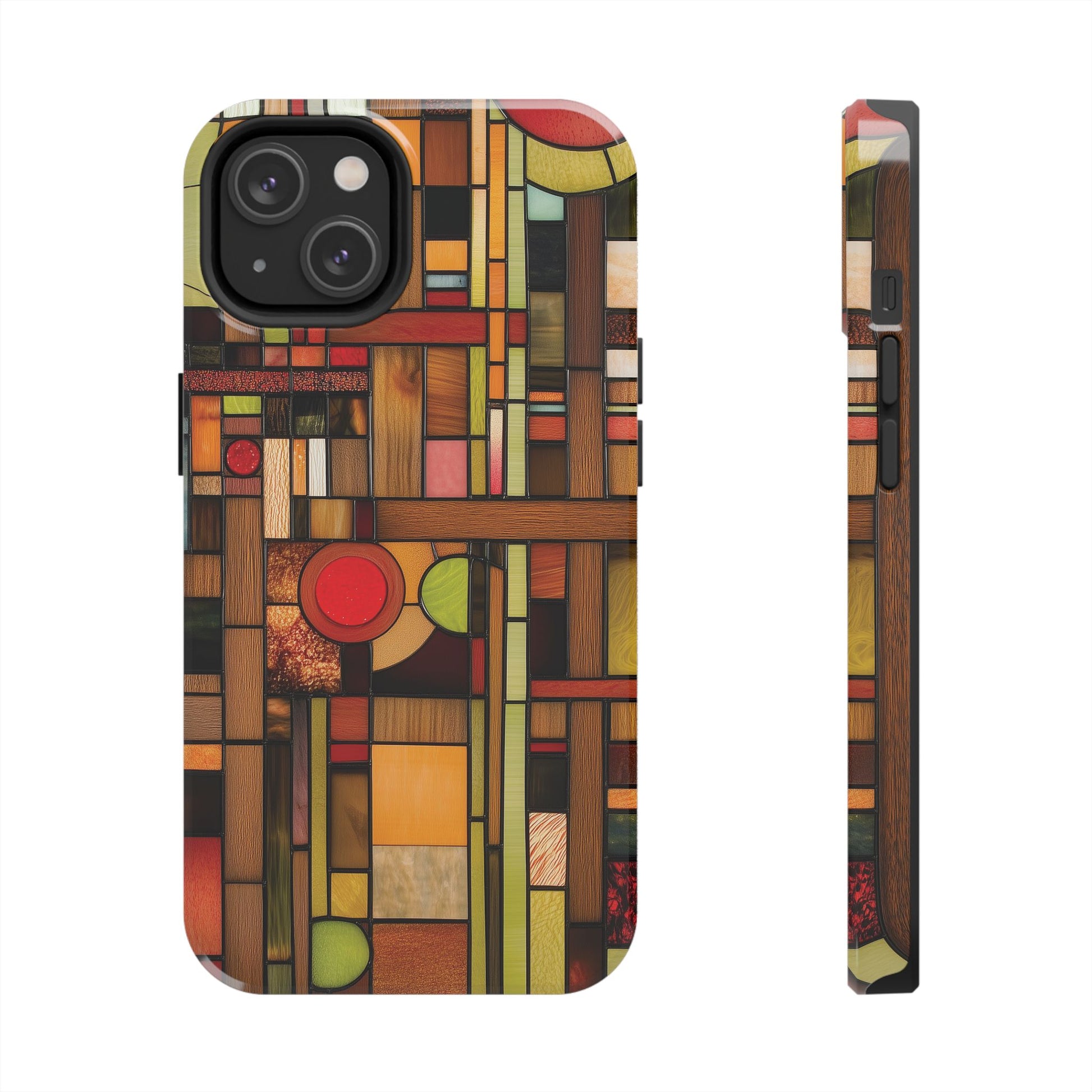 Stained Wood and Glass Phone Case Artistic iPhone Case Architectural Design, Art Deco iphone Case, iPhone 15 Pro Max