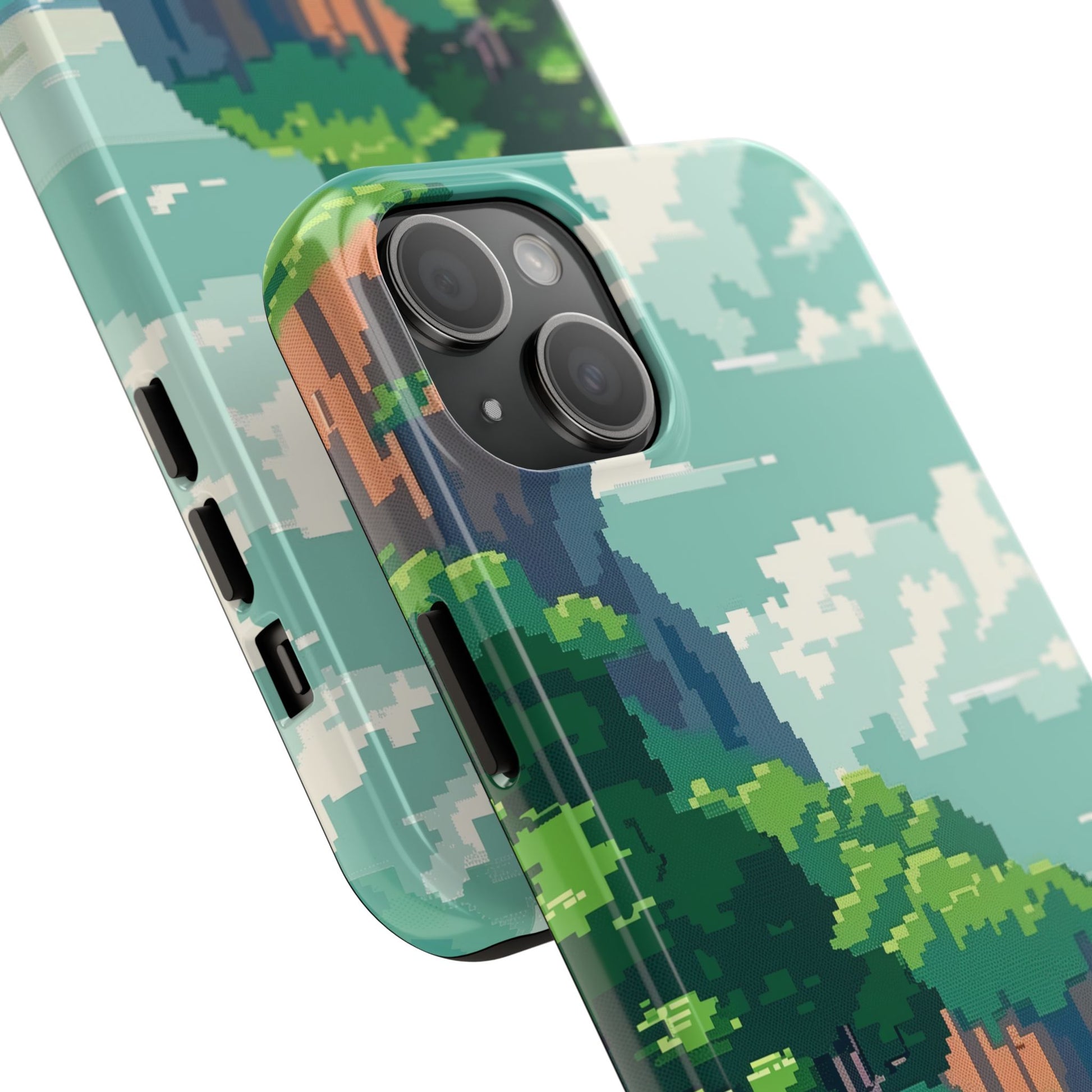 Pixel Art Video Game Landscapes Phone Case, Retro Gaming Pixelated Design, Geeky Gamer Phone Cover, Unique Video Game Art Accessories