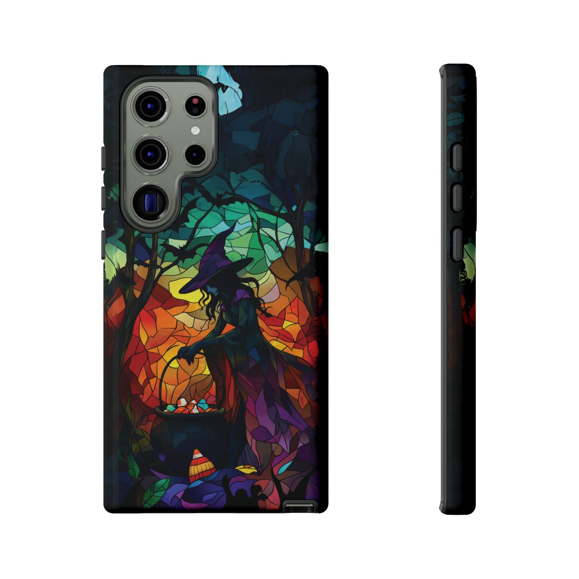 Halloween Witch Stained Glass Dark Academia Spooky Fall Witchy Pumpkin Bats Seasonal Fall Mosaic Case iPhone 13 14 15 16 Pro Max