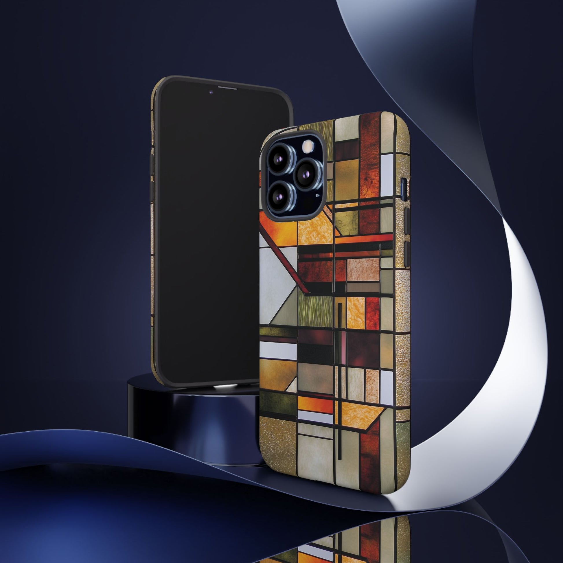 Stained Glass Phone Case Art Deco Frank Lloyd Wright Cottage Core Usonian Prairie Style Geometric Stylish  iPhone 14 15 16 Pro