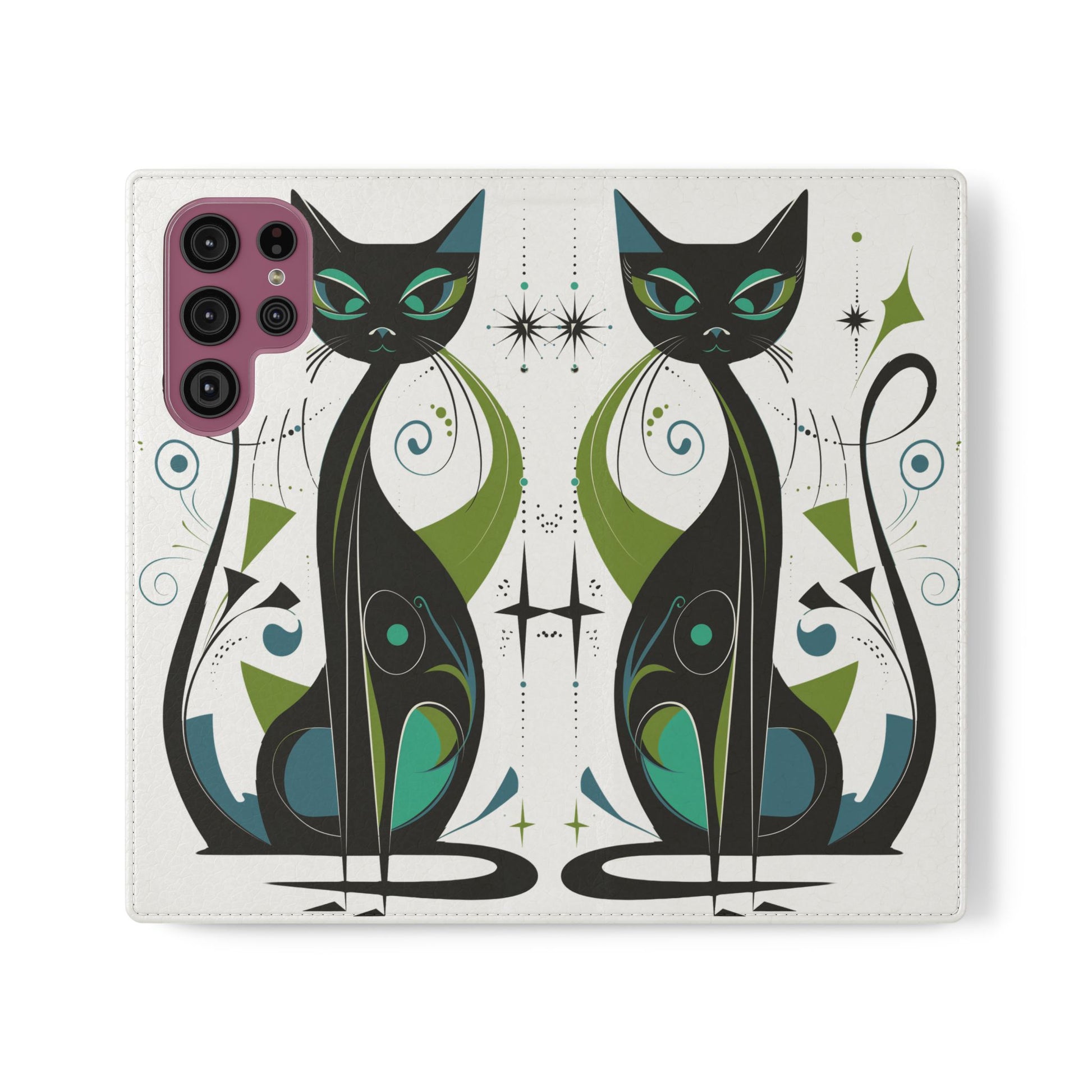Mid-Century Modern Flip Case, Mid Mod Phone Case, Atomic Cats Case, Retro Chic Smartphone Cover, Android, Apple, Samsung Atomic Cats