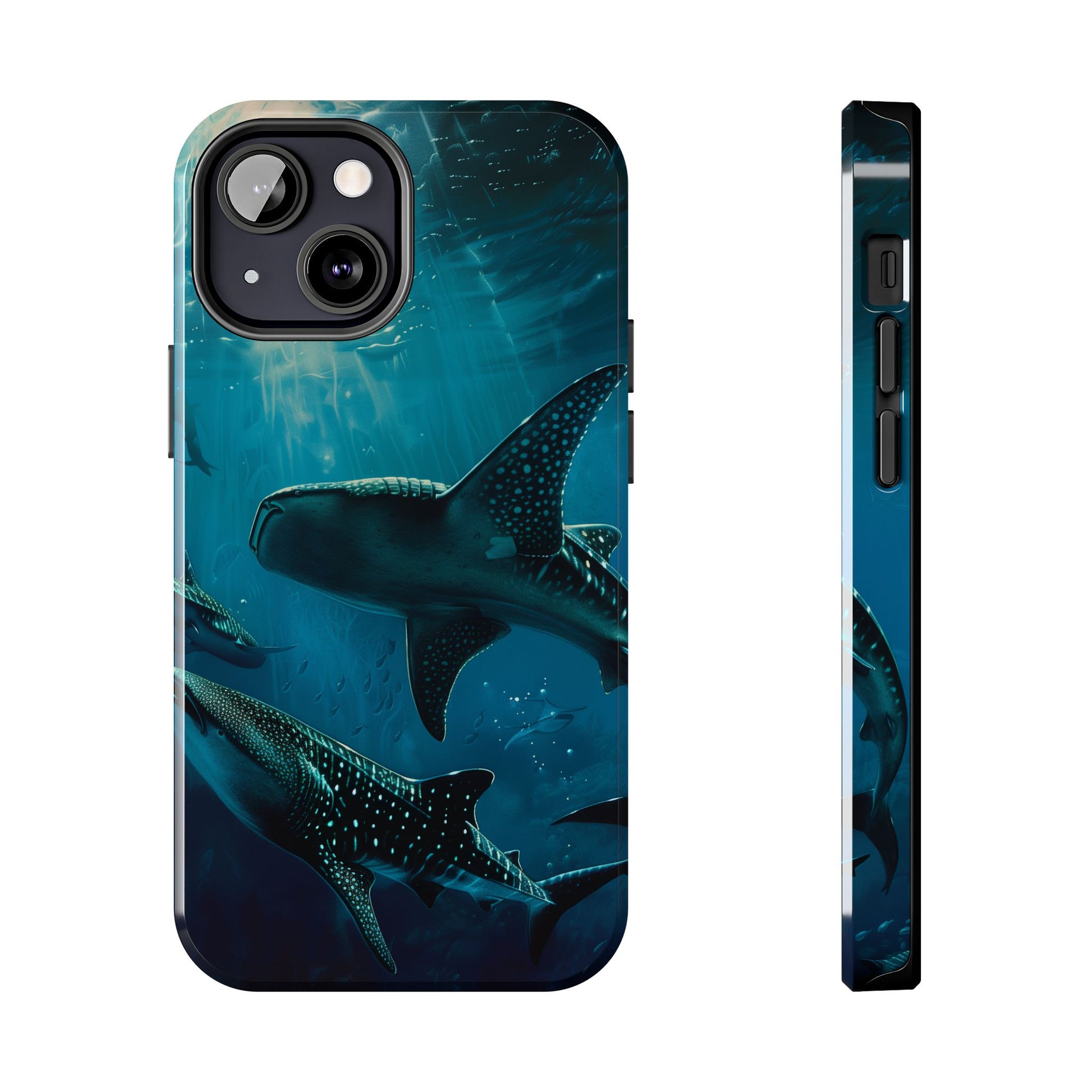 Tranquil Trio: Three Whale Sharks Tough Phone Case
