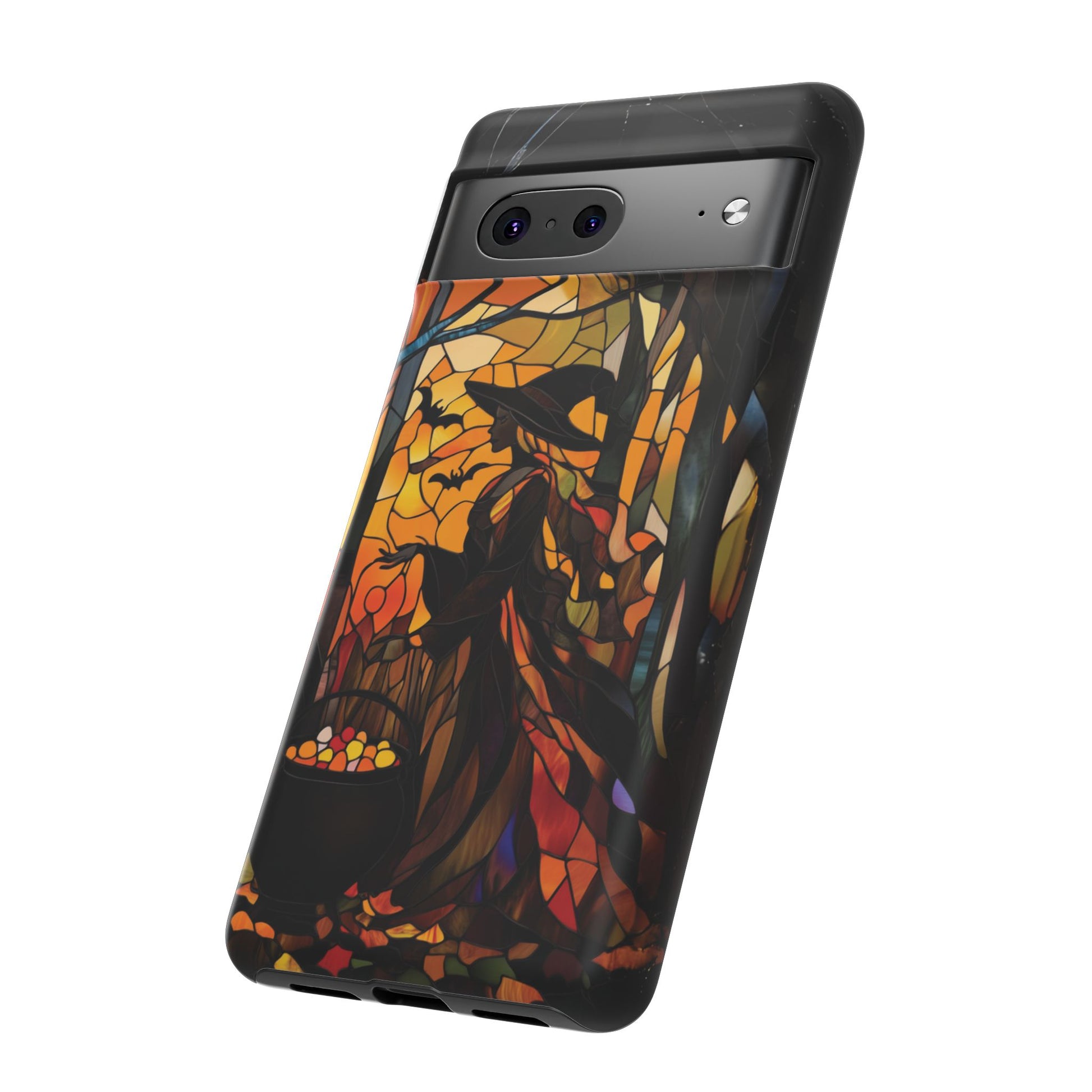 Halloween Witch Stained Glass Effect Dark Academia Spooky Fall Witchy Pumpkin Bats Seasonal Fall Mosaic Case iPhone 13 14 15 16 Pro Max