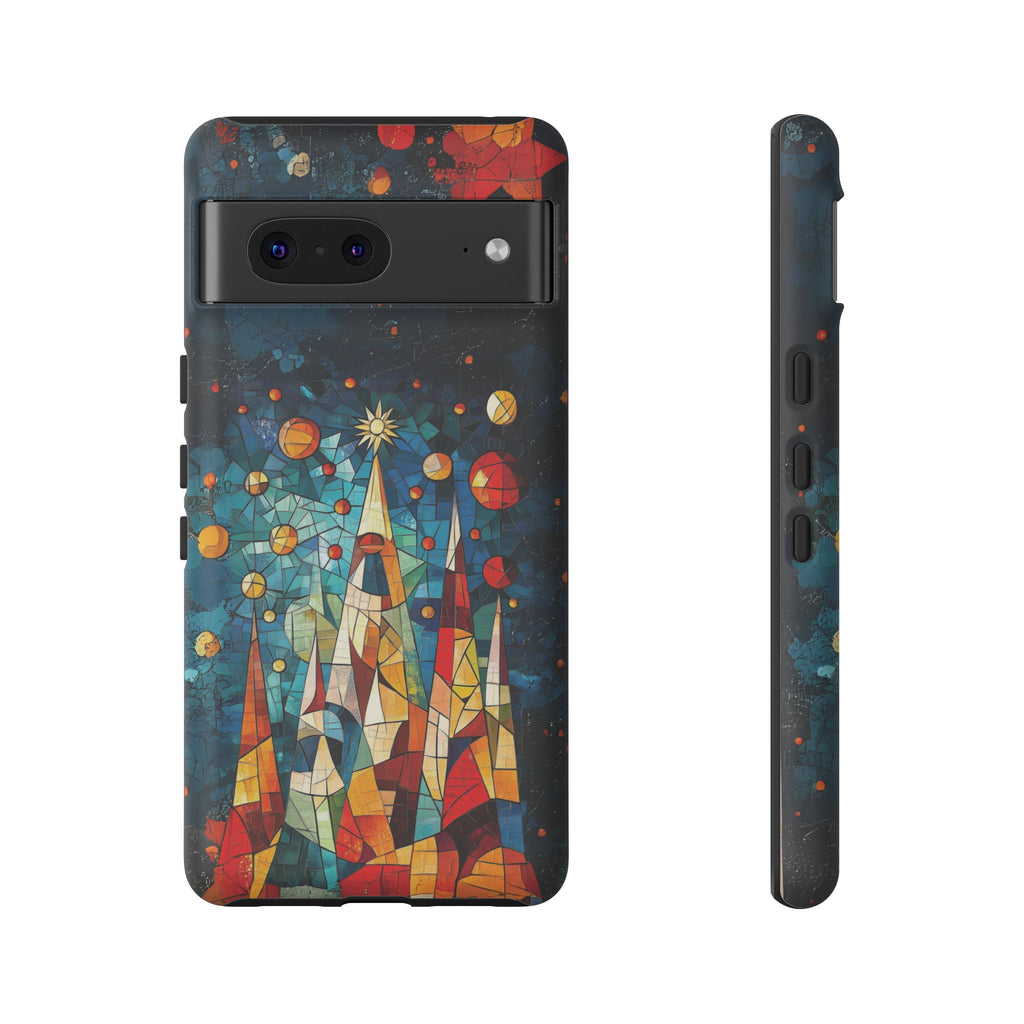 Mosaic Festive Christmas Tree Grove Art Deco Stained Glass Phone Case Rankin Style MidMod Design iPhone 13 14 15 16 Pro Max Pixel Galaxy