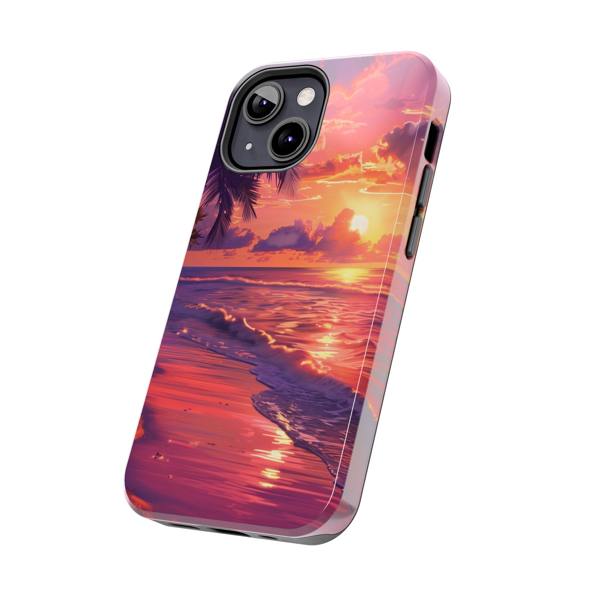 Tough Beach Scene Sunrise - Durable Case Lisa Frank Inspired Beach Art - Vibrant Beach Design - Colorful Phone Case for Beach Lovers
