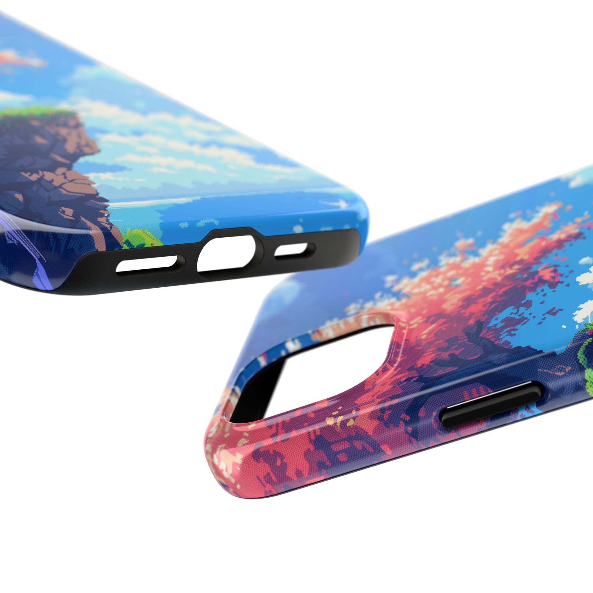 Pixel Art Video Game Landscapes Phone Case, Retro Gaming Pixelated Design, Geeky Gamer Phone Cover, Unique Video Game Art Accessories