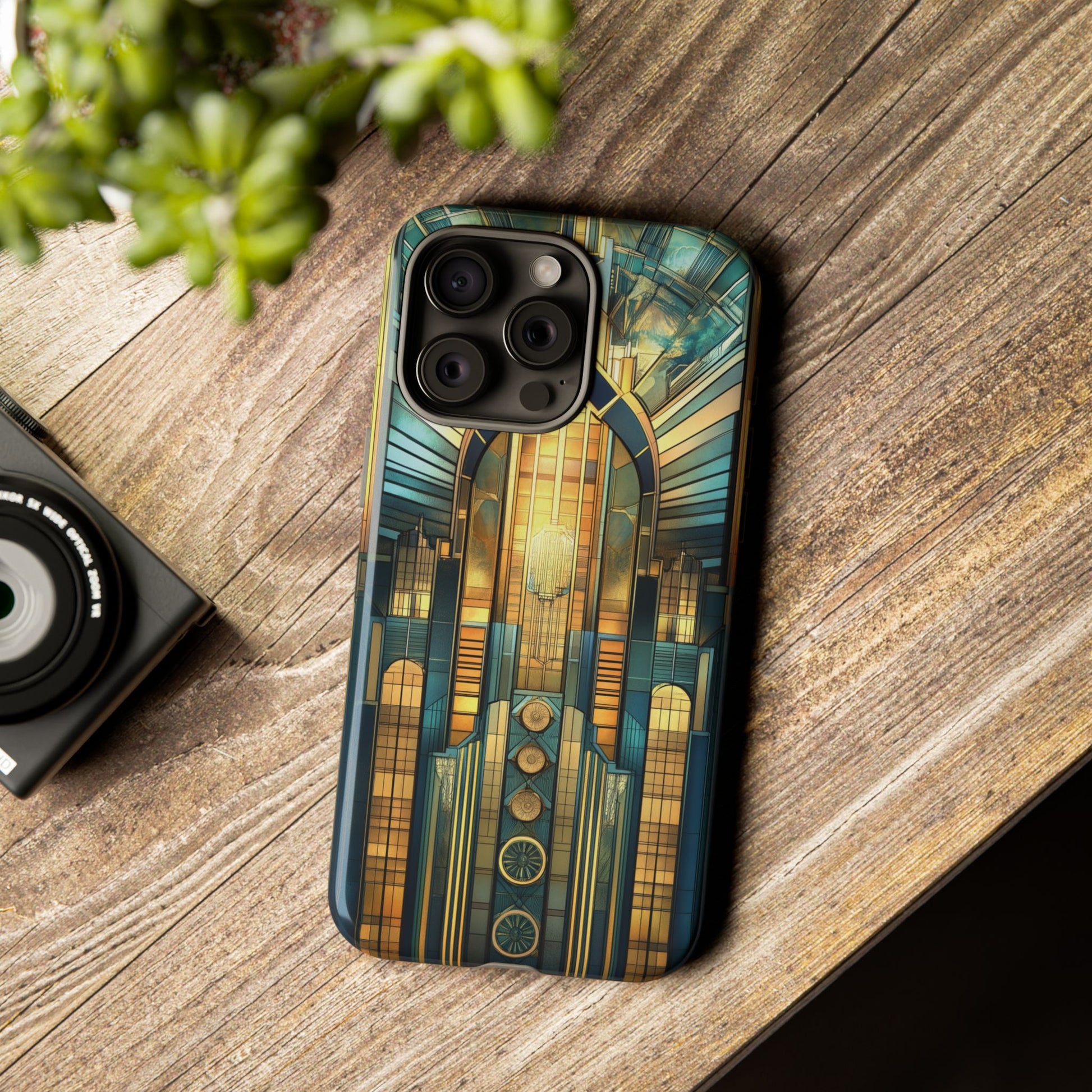 Phone Case Art Deco City Frank Lloyd Wright Teal Gold Protective Covers, Stylish Accessories, Great Gatsby Noir Nouveau iPhone 14 15 16 Pro