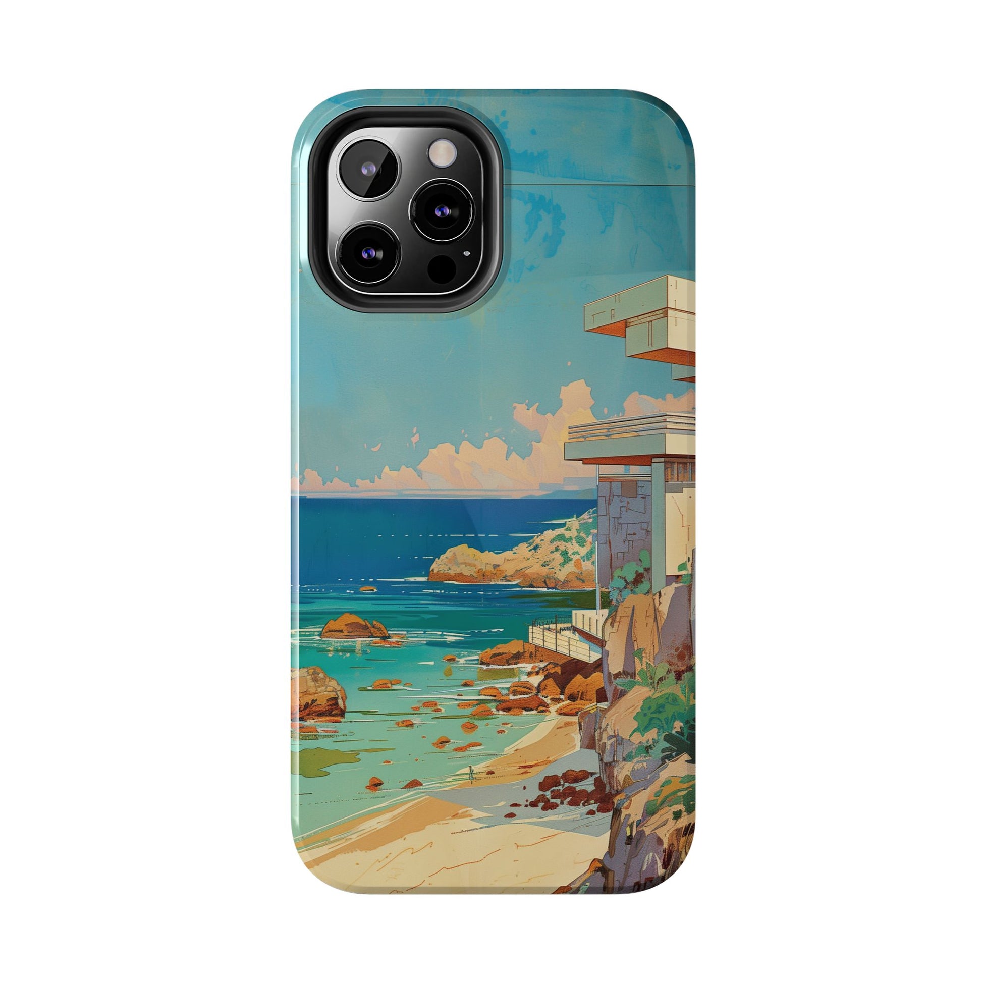 Retro Beach Scene Phone Case, Vintage Tropical Ocean iPhone Case, Summer Beach Phone Cover for iPhone, iphone 15 pro max