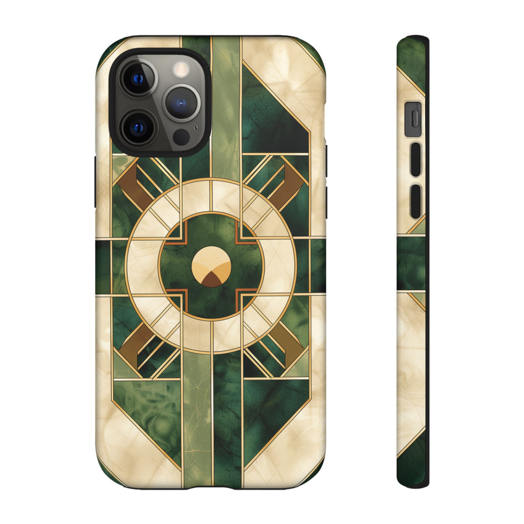 Green Frank Lloyd Wright Inspired Phone Case Geometric Elegance Stained Glass Art Deco Marble Gold 13 14 15 16 iPhone Pro Max Galaxy Pixel