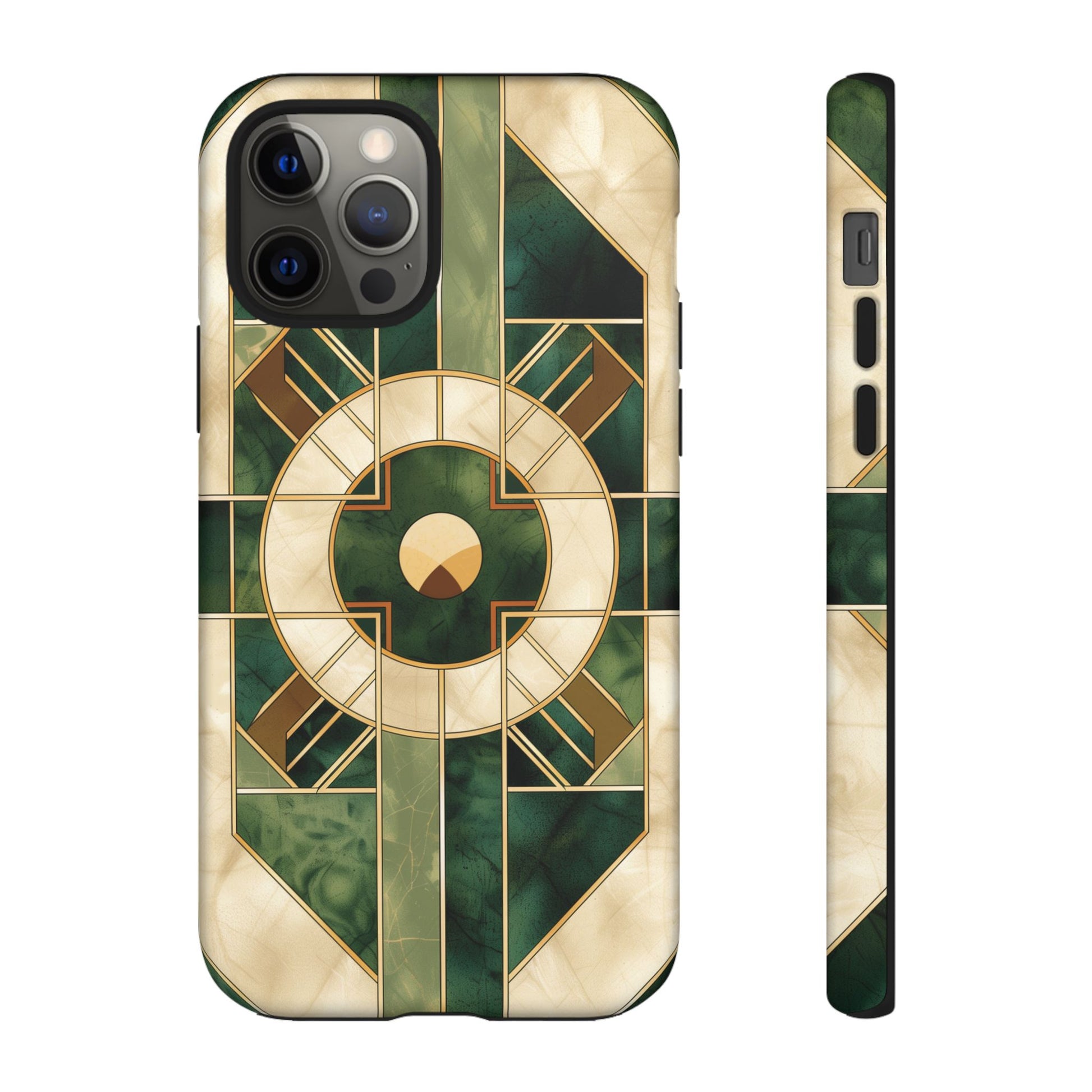 Green Frank Lloyd Wright Inspired Phone Case Geometric Elegance Stained Glass Art Deco Marble Gold 13 14 15 16 iPhone Pro Max Galaxy Pixel
