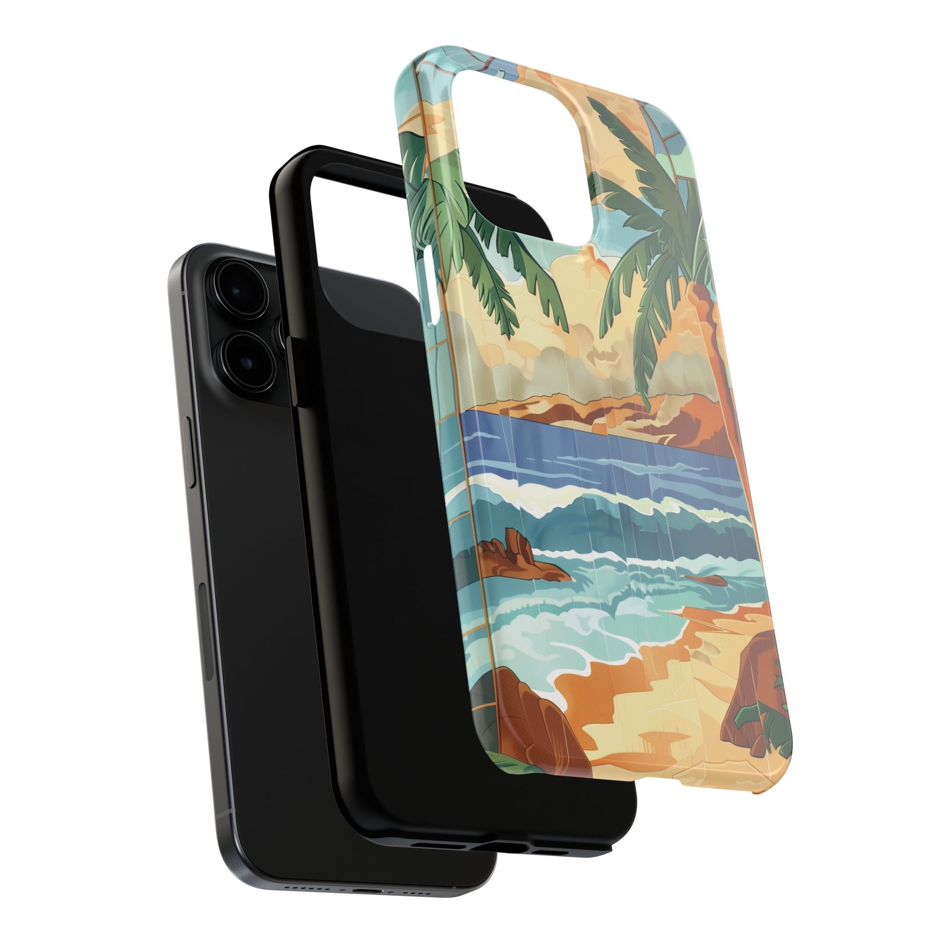 Retro Beach Scene Phone Case, Vintage Tropical Ocean iPhone Case, Summer Beach Phone Cover for iPhone, iphone 15 pro max
