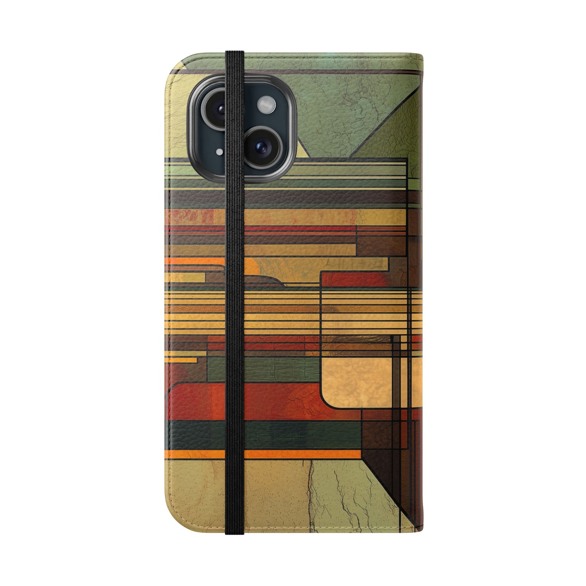 Art Deco Flip Case Prairie Style Stained Glass Inspired by Frank Lloyd Wright, Phone Covers, Colorful Protective Accessories, Unique