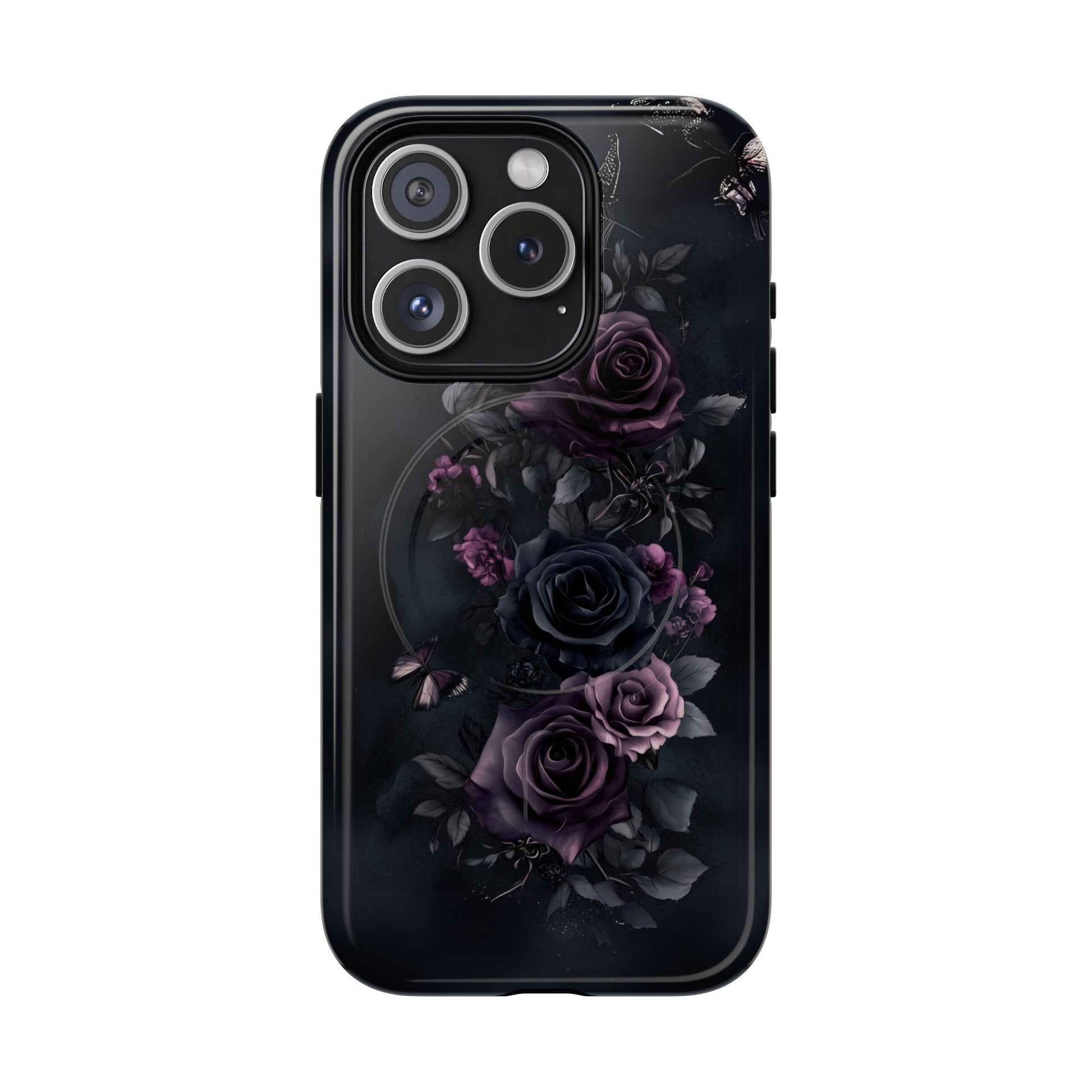 Magsafe Gothic Floral Phone Case Dark Academia Black Roses Spider Webs Butterflies Witchcraft Night Sky iPhone 14 15 Pro Max