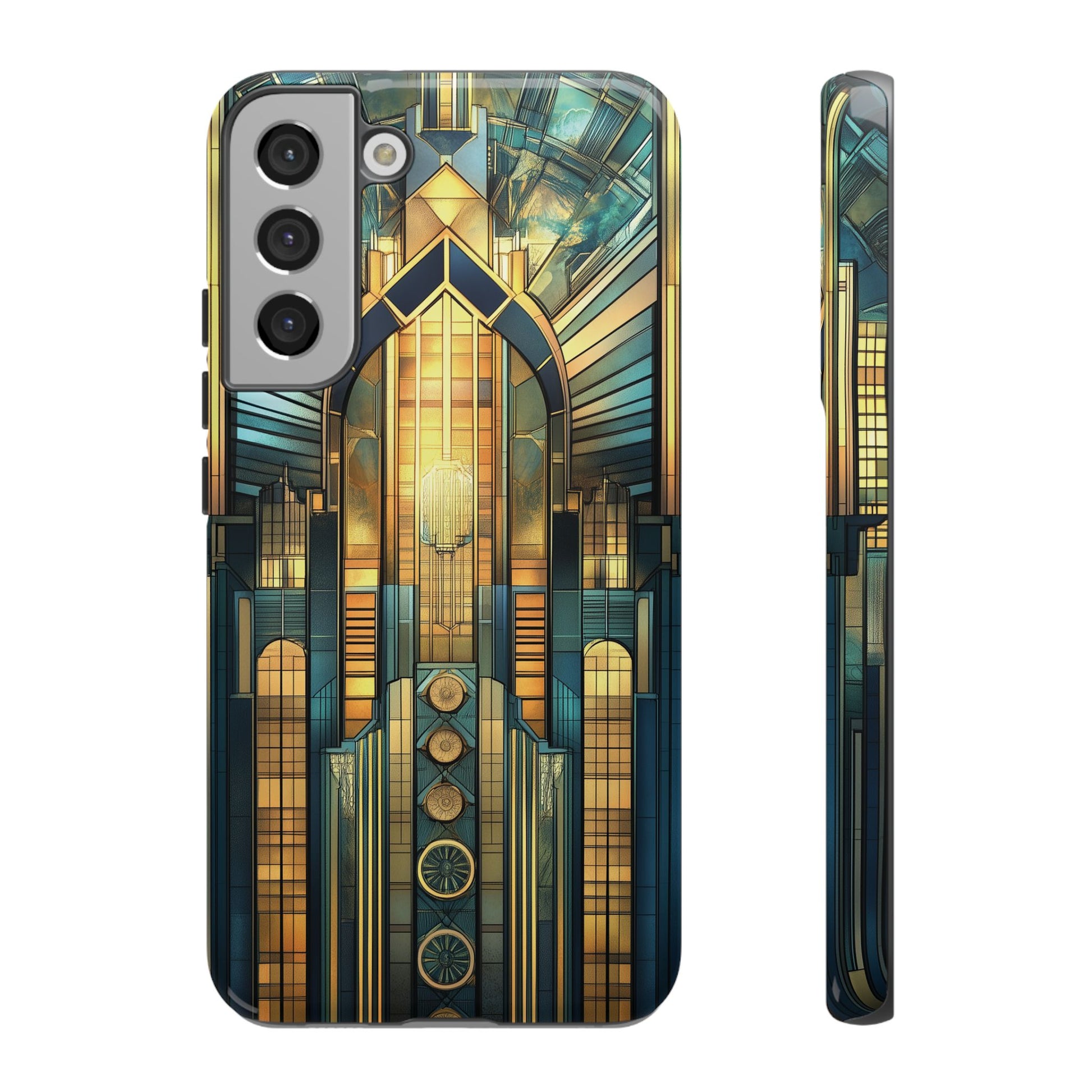 Phone Case Art Deco City Frank Lloyd Wright Teal Gold Protective Covers, Stylish Accessories, Great Gatsby Noir Nouveau iPhone 14 15 16 Pro