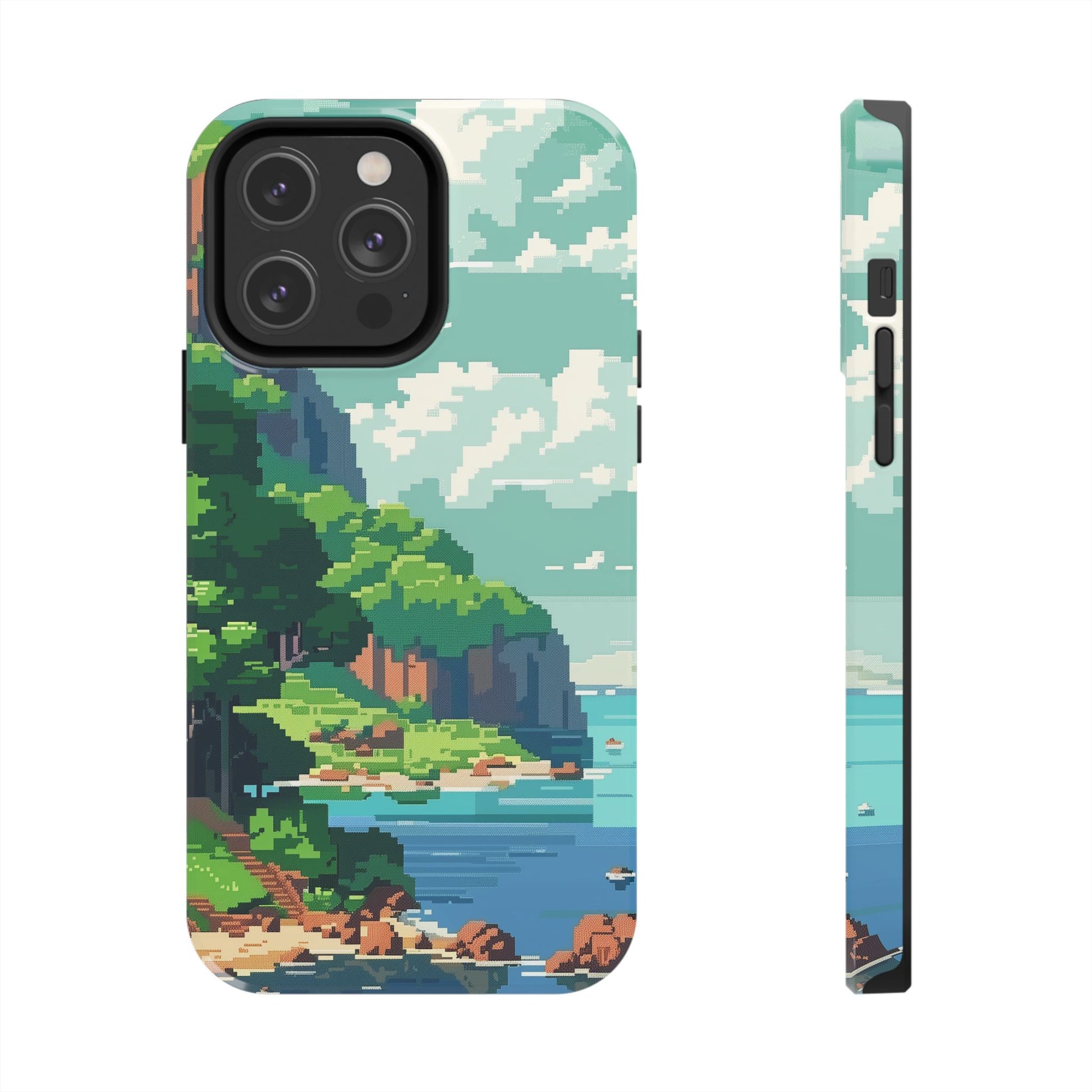 Pixel Art Video Game Landscapes Phone Case, Retro Gaming Pixelated Design, Geeky Gamer Phone Cover, Unique Video Game Art Accessories