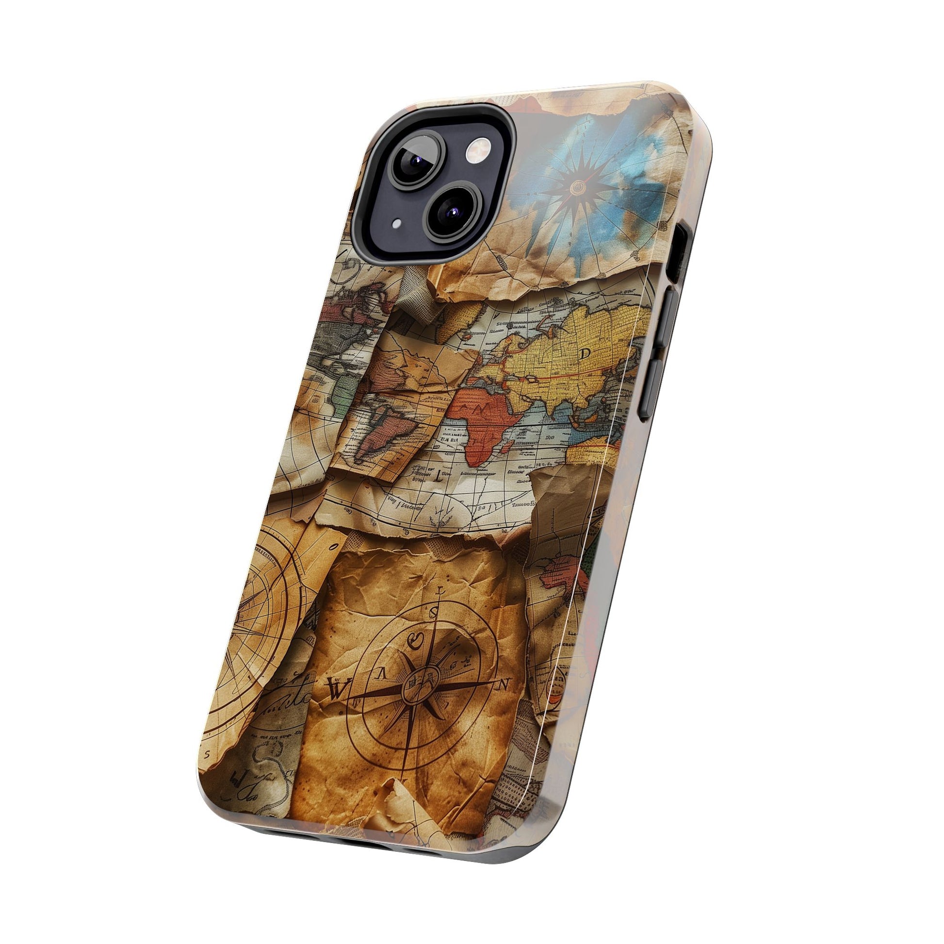 Double Layer Map Phone Case - Protective Phone Case Vintage Map Design - Durable Dual Layer Case with Map Print - Travel Inspired Phone Case