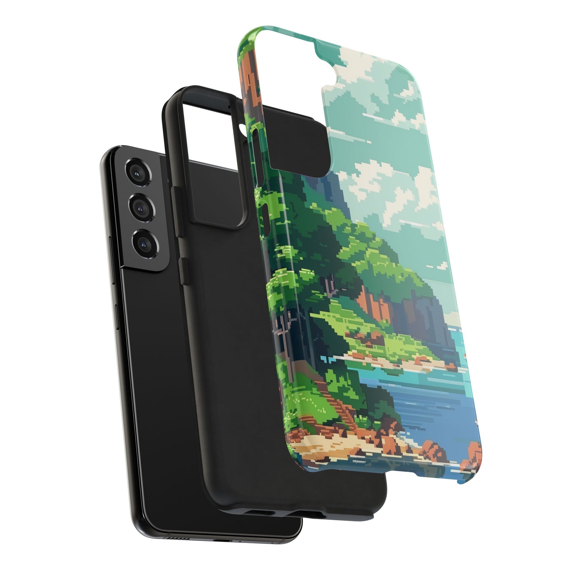 Pixel Art Video Game Landscapes Phone Case, Retro Gaming Pixelated Design, Geeky Gamer Phone Cover, Unique Video Game Art Accessories