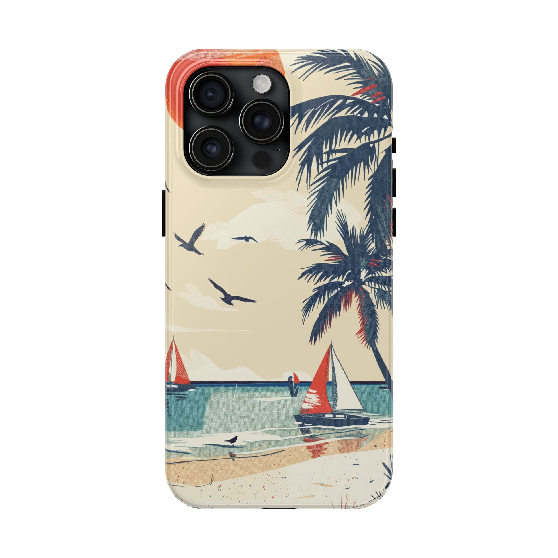 Retro Beach Scene Phone Case, Vintage Tropical Ocean iPhone Case, Summer Beach Phone Cover for iPhone, iphone 15 pro max